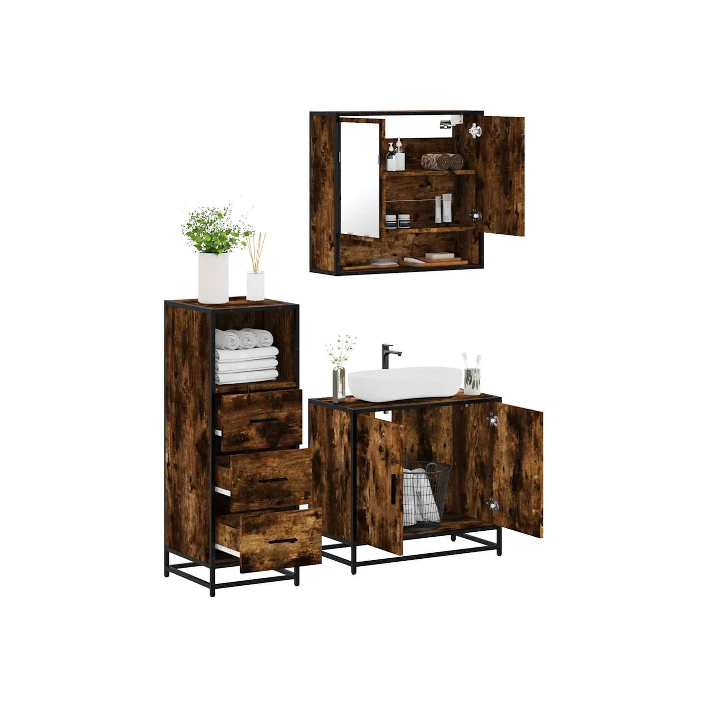 Ensemble de meubles de salle de bain 3 pcs Chêne fumé