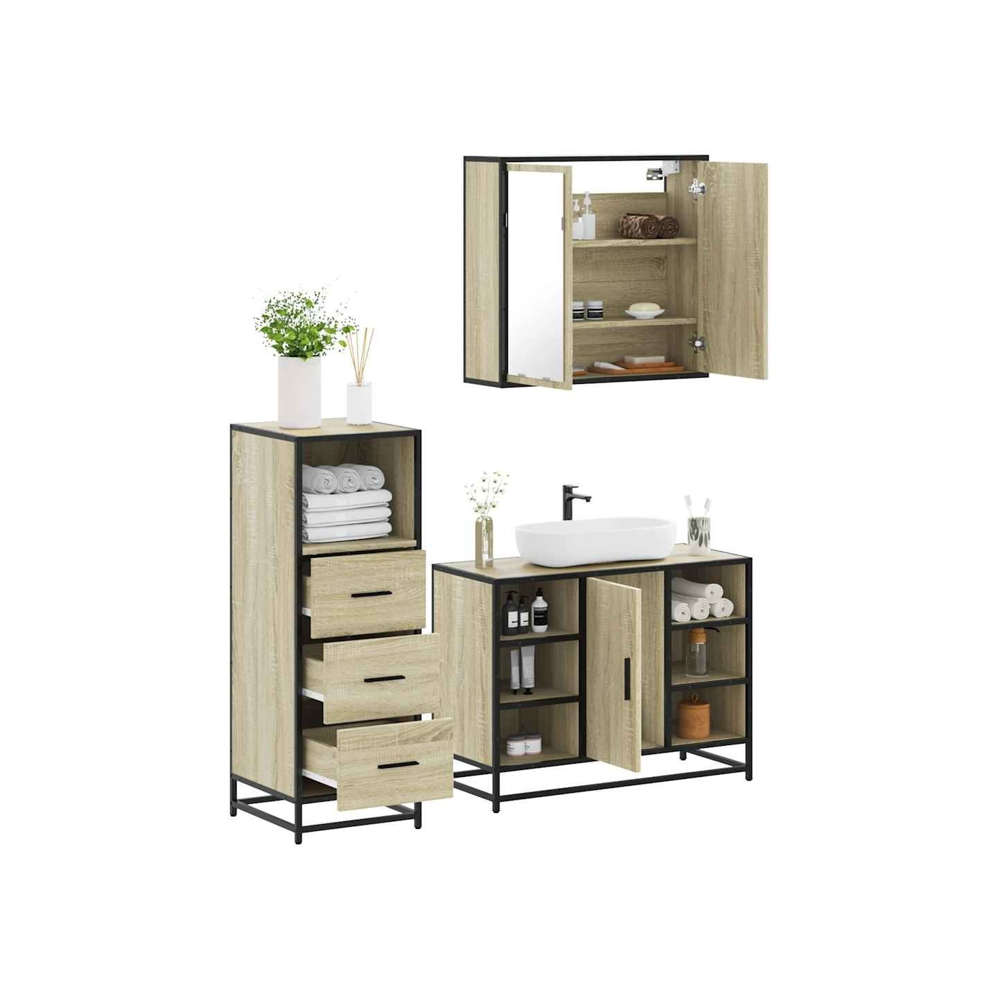 Ensemble de meubles de salle de bain 3 pcs chêne sonoma