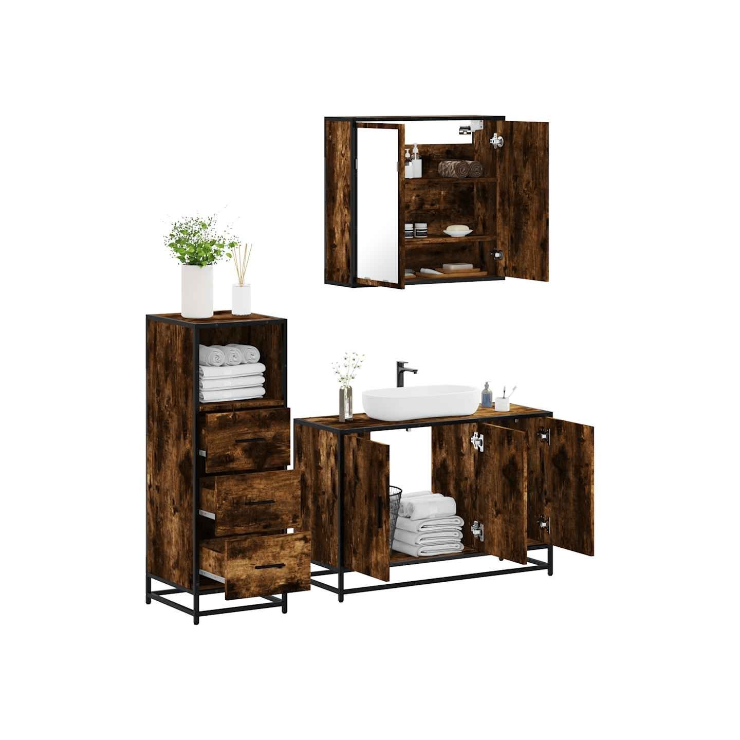 Ensemble de meubles de salle de bain 3 pcs Chêne fumé