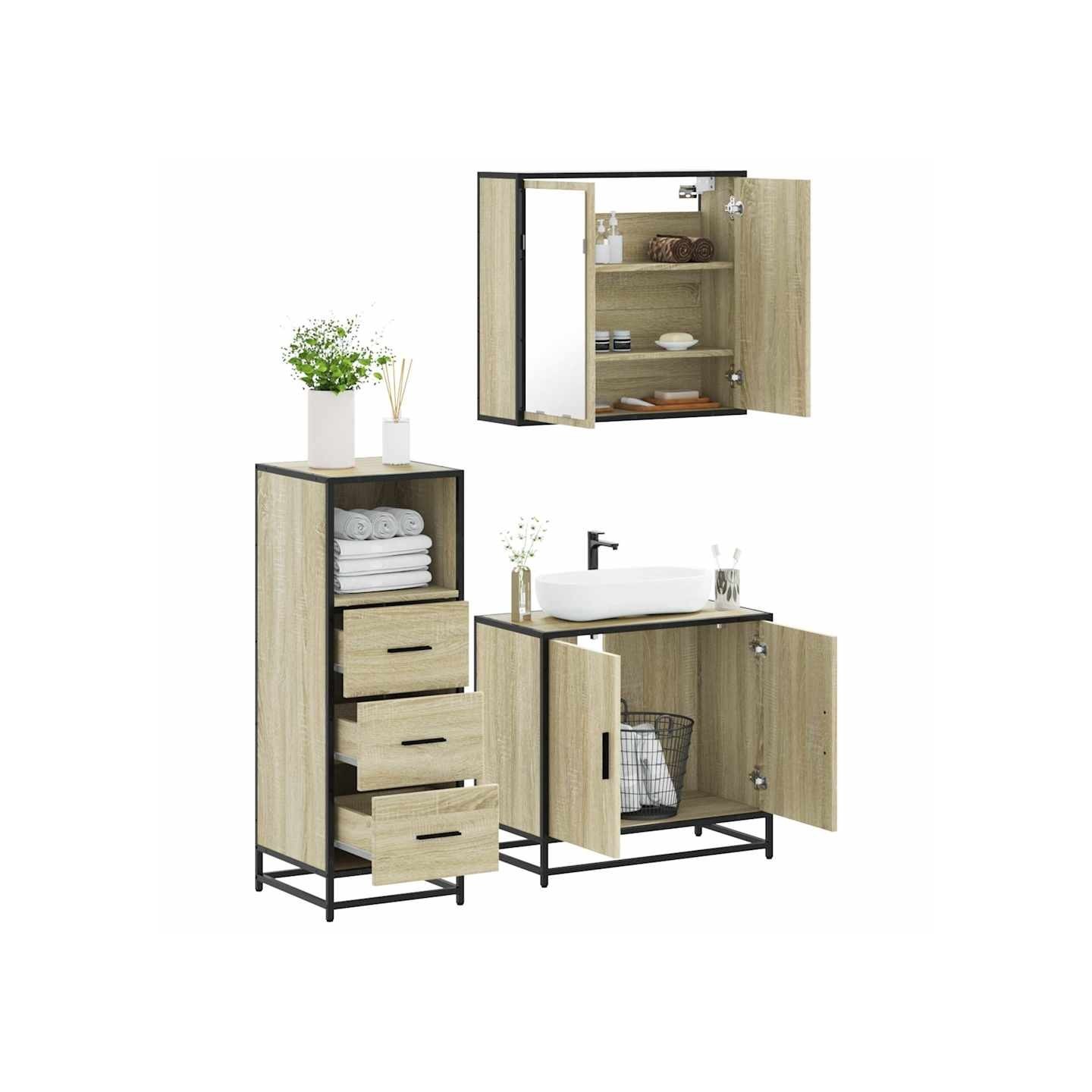 Ensemble de meubles de salle de bain 3 pcs chêne sonoma
