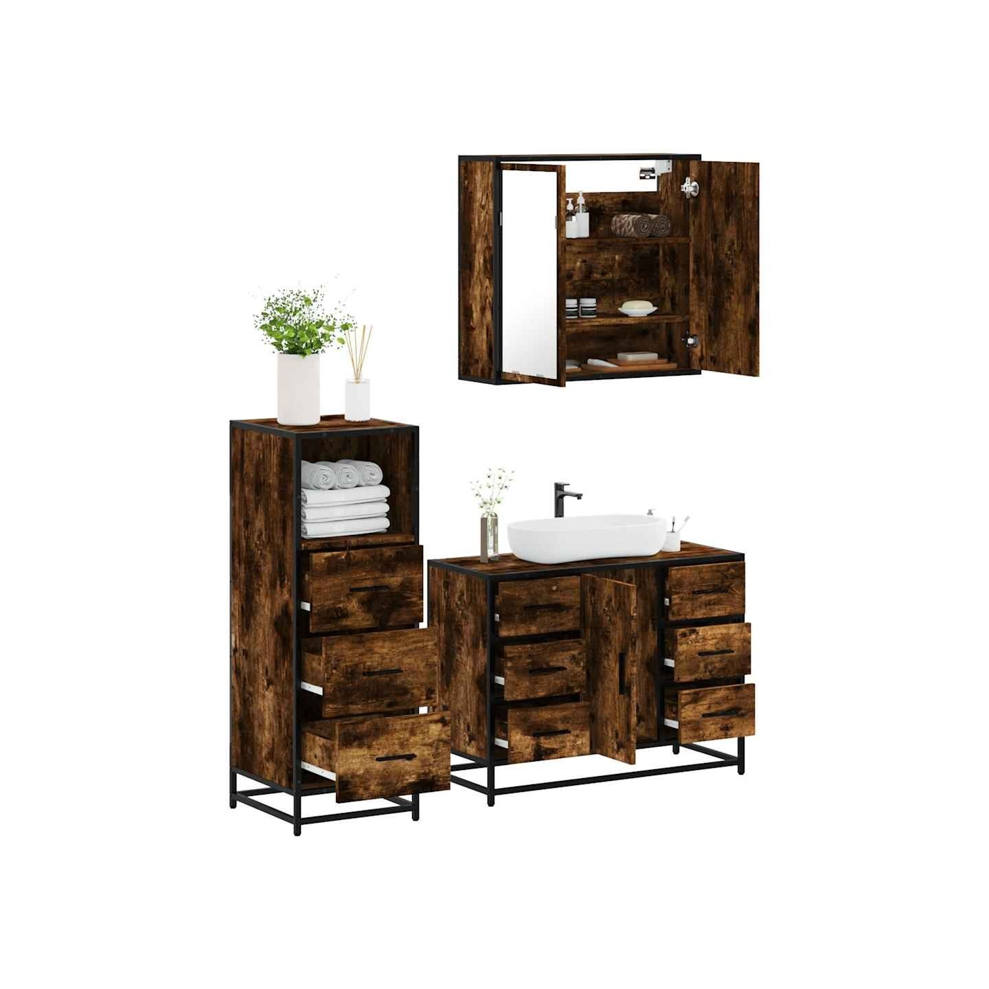 Ensemble de meubles de salle de bain 3 pcs Chêne fumé