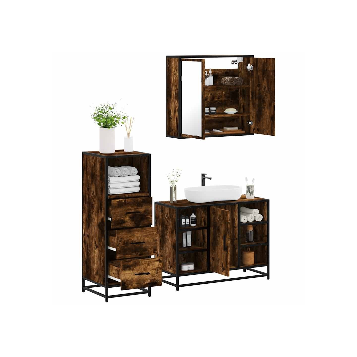 Ensemble de meubles de salle de bain 3 pcs Chêne fumé