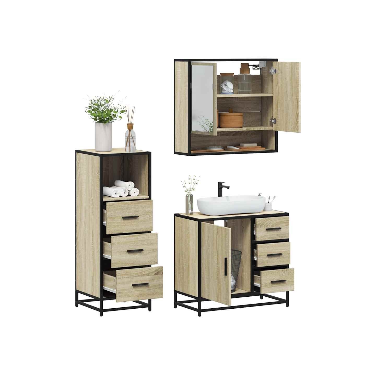 Ensemble de meubles de salle de bain 3 pcs chêne sonoma
