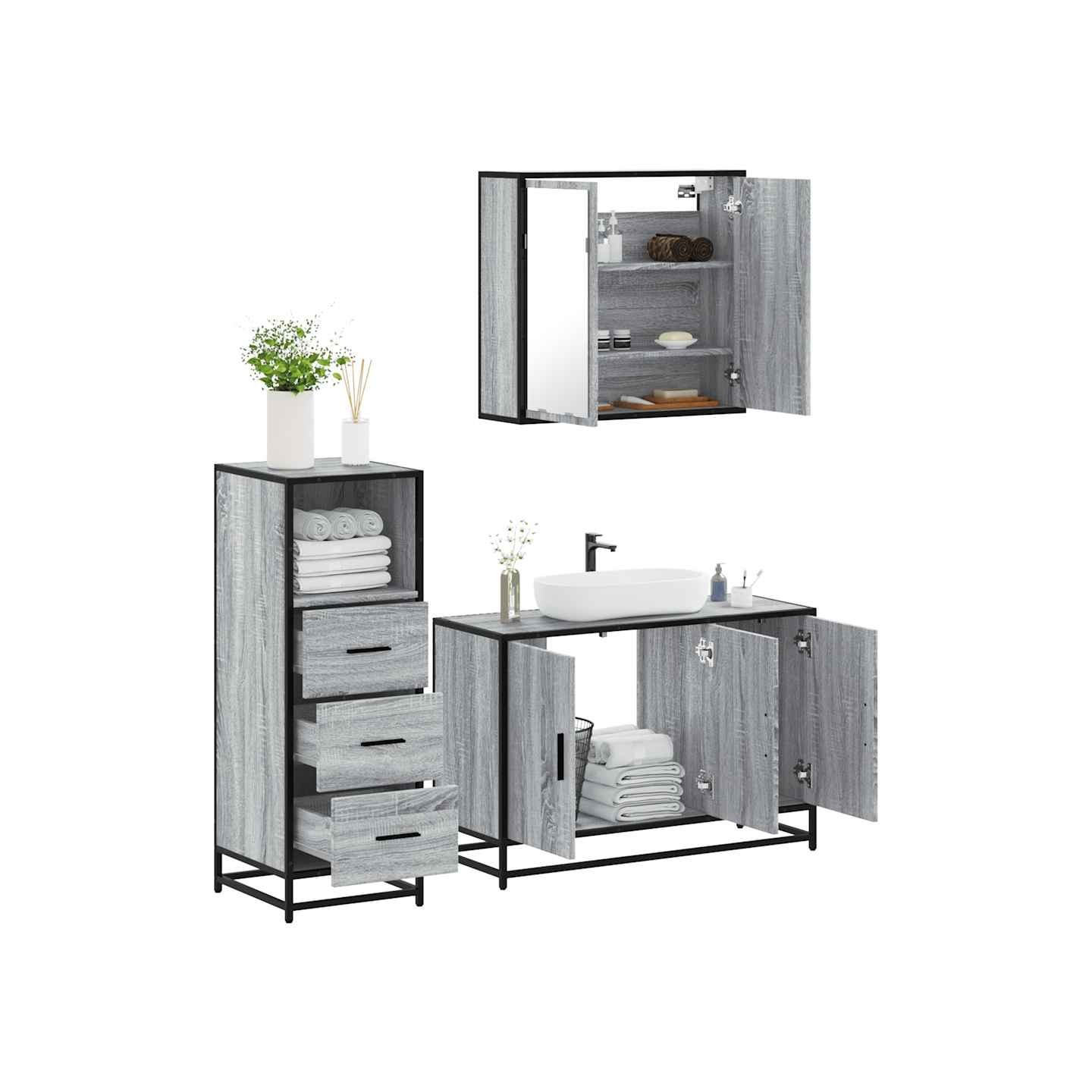 Ensemble de meubles de salle de bain 3 pcs Sonoma gris