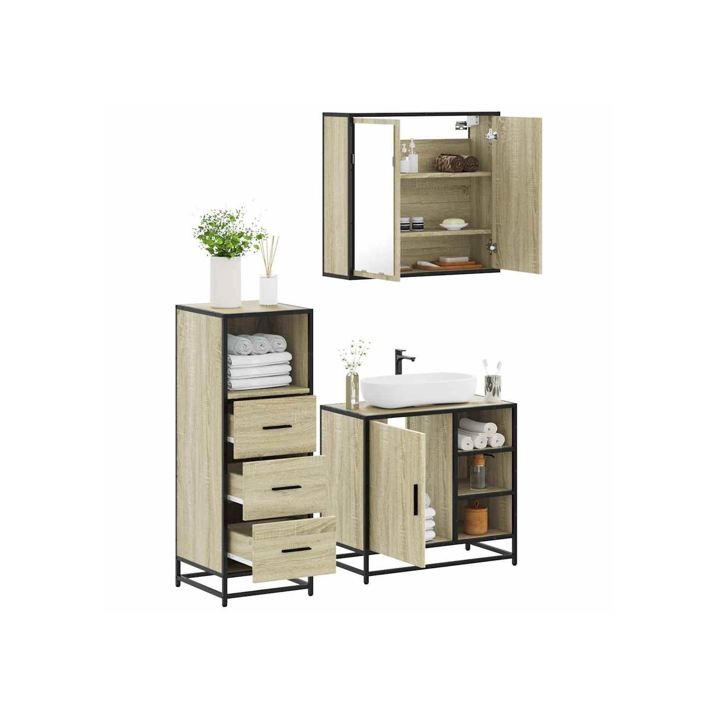 Ensemble de meubles de salle de bain 3 pcs chêne sonoma