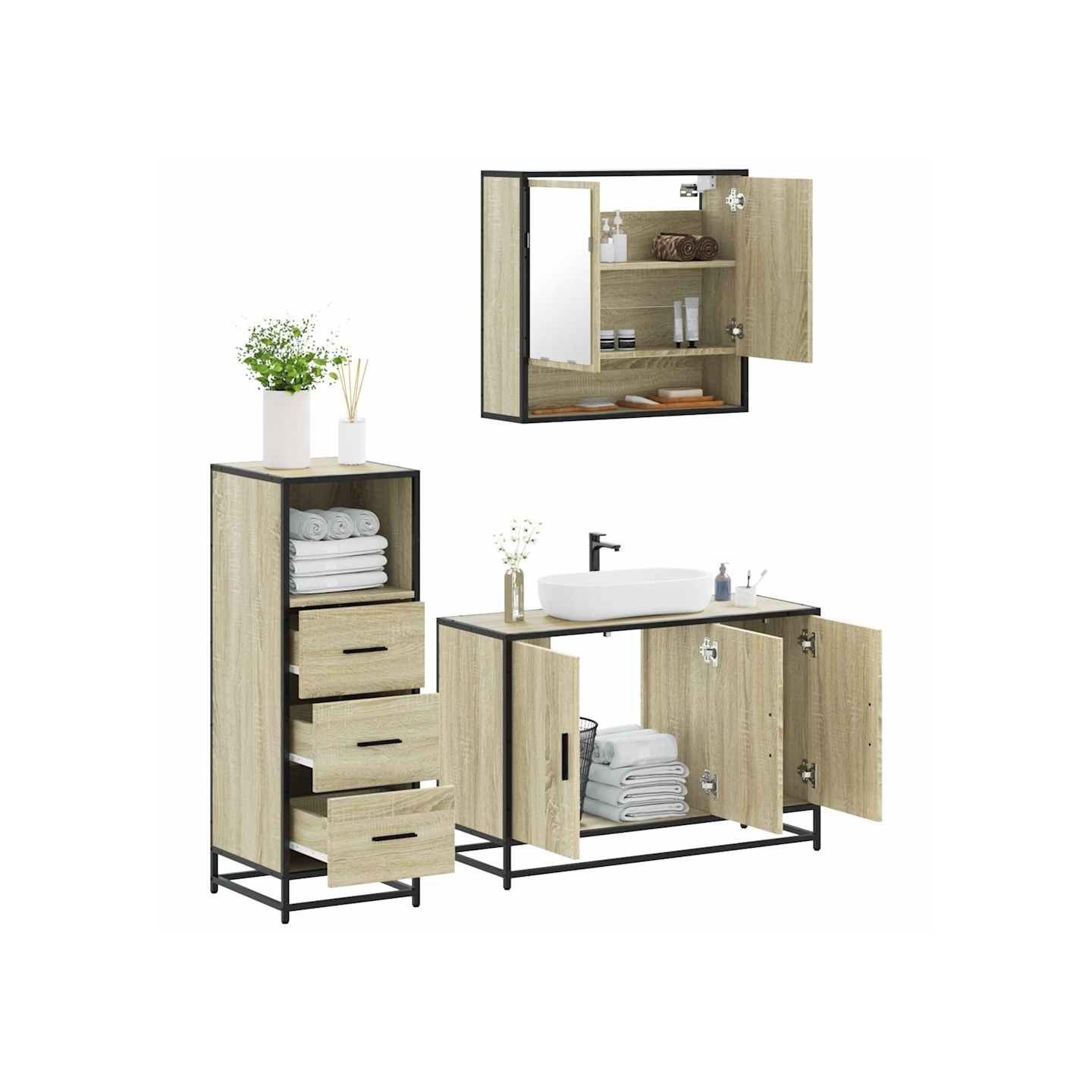 Ensemble de meubles de salle de bain 3 pcs chêne sonoma