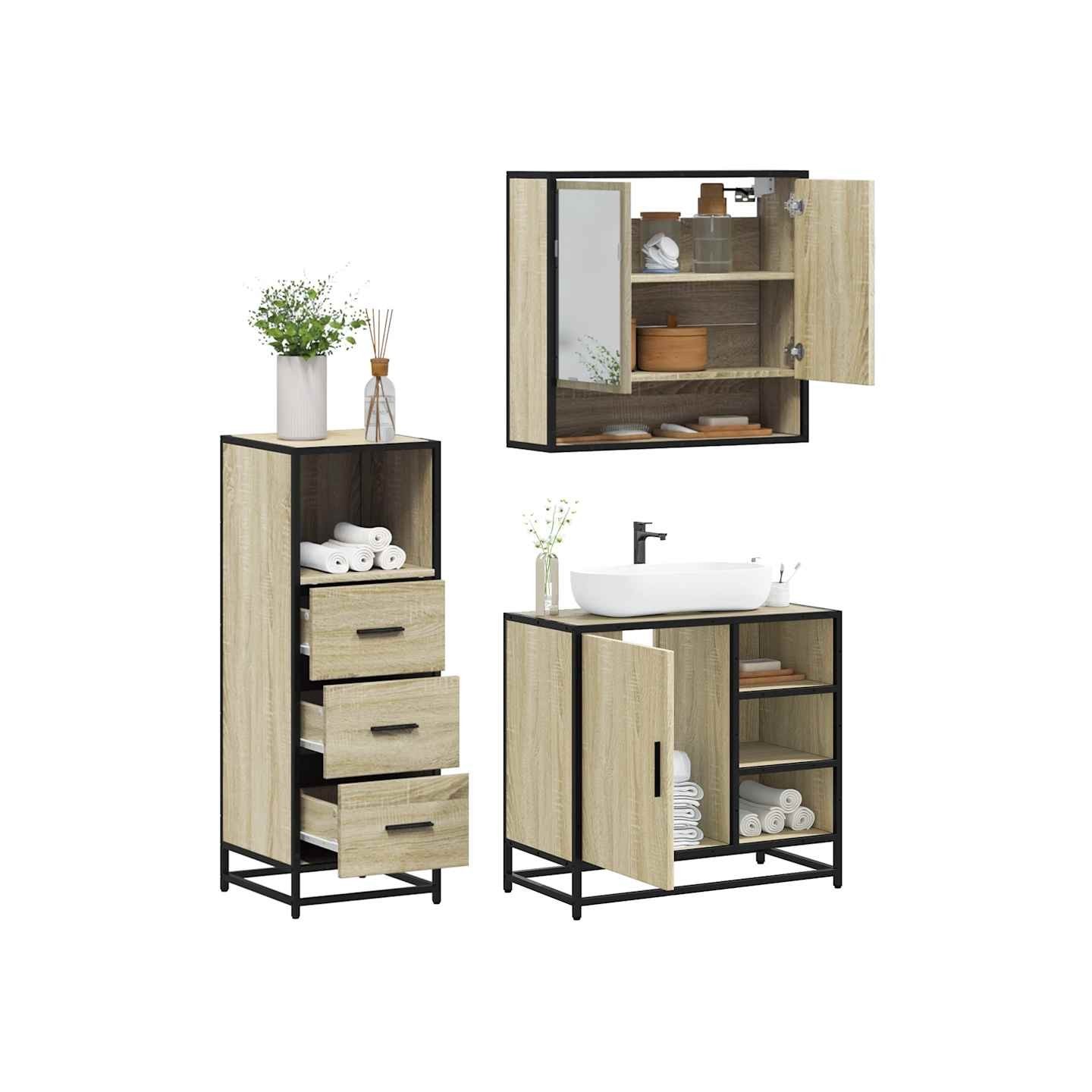 Ensemble de meubles de salle de bain 3 pcs chêne sonoma