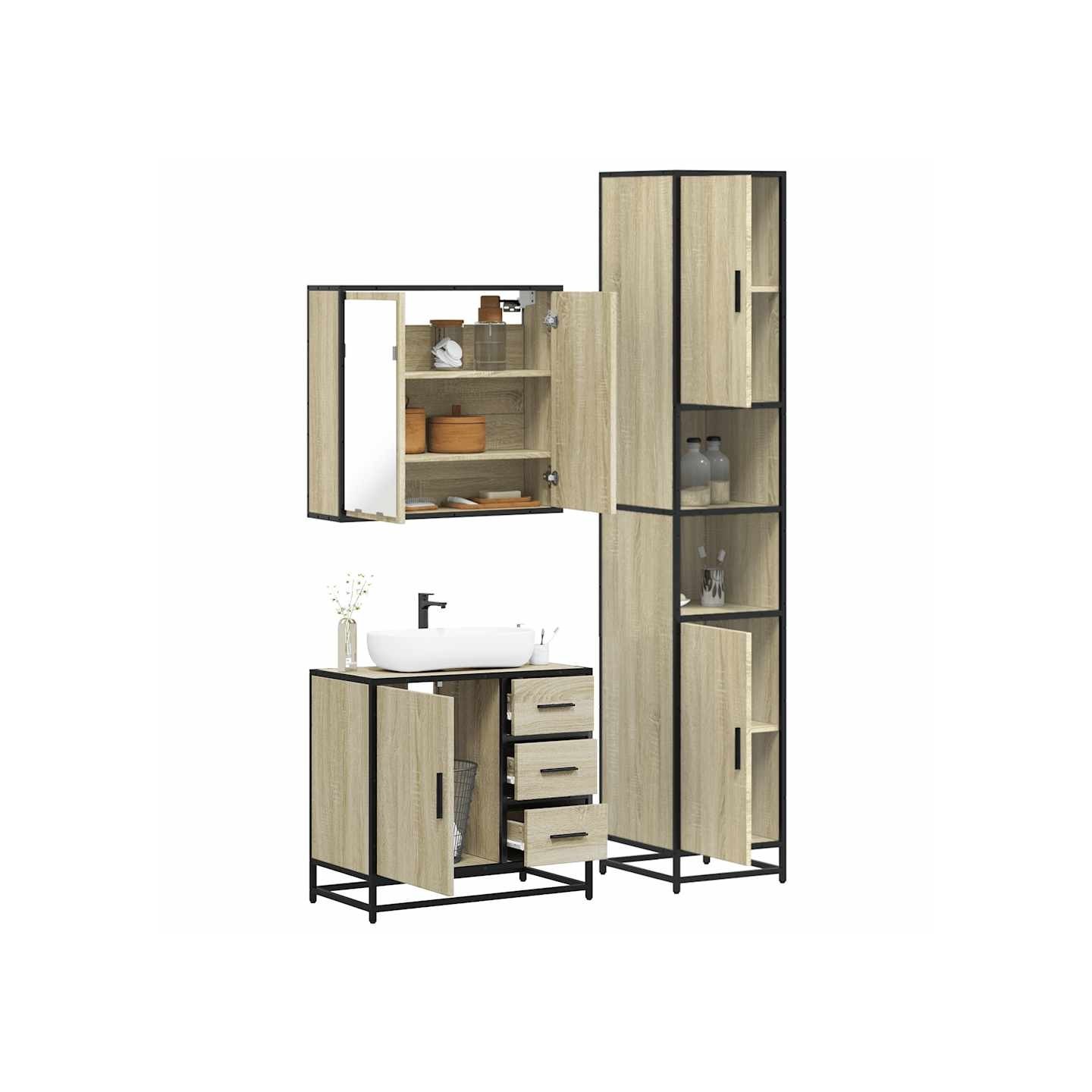 Ensemble de meubles de salle de bain 3 pcs chêne sonoma