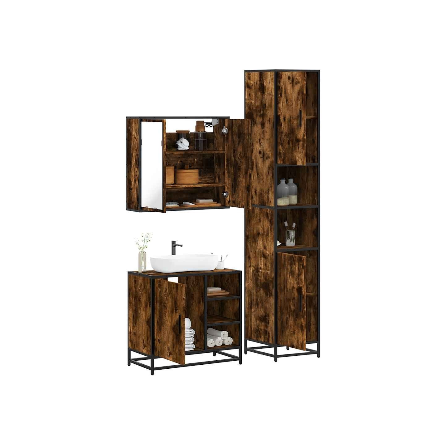 Ensemble de meubles de salle de bain 3 pcs Chêne fumé