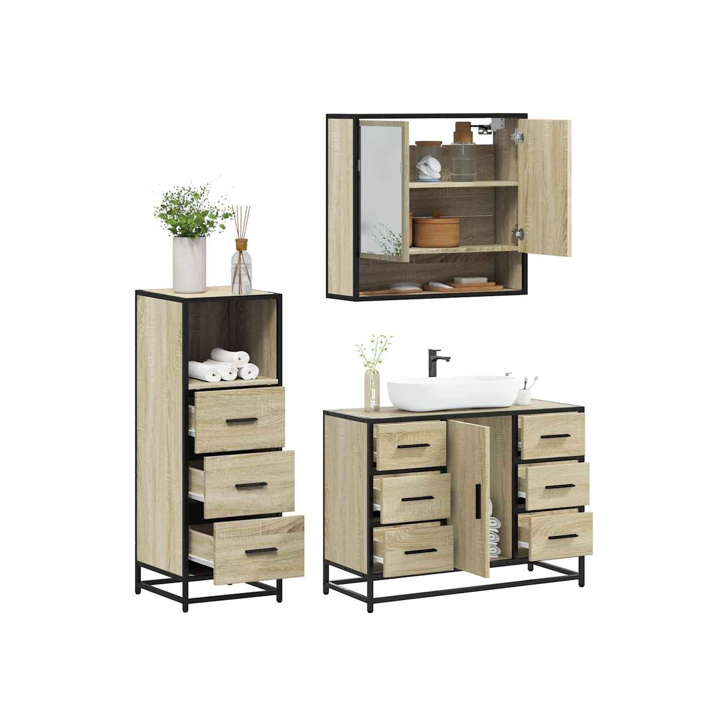 Ensemble de meubles de salle de bain 3 pcs chêne sonoma