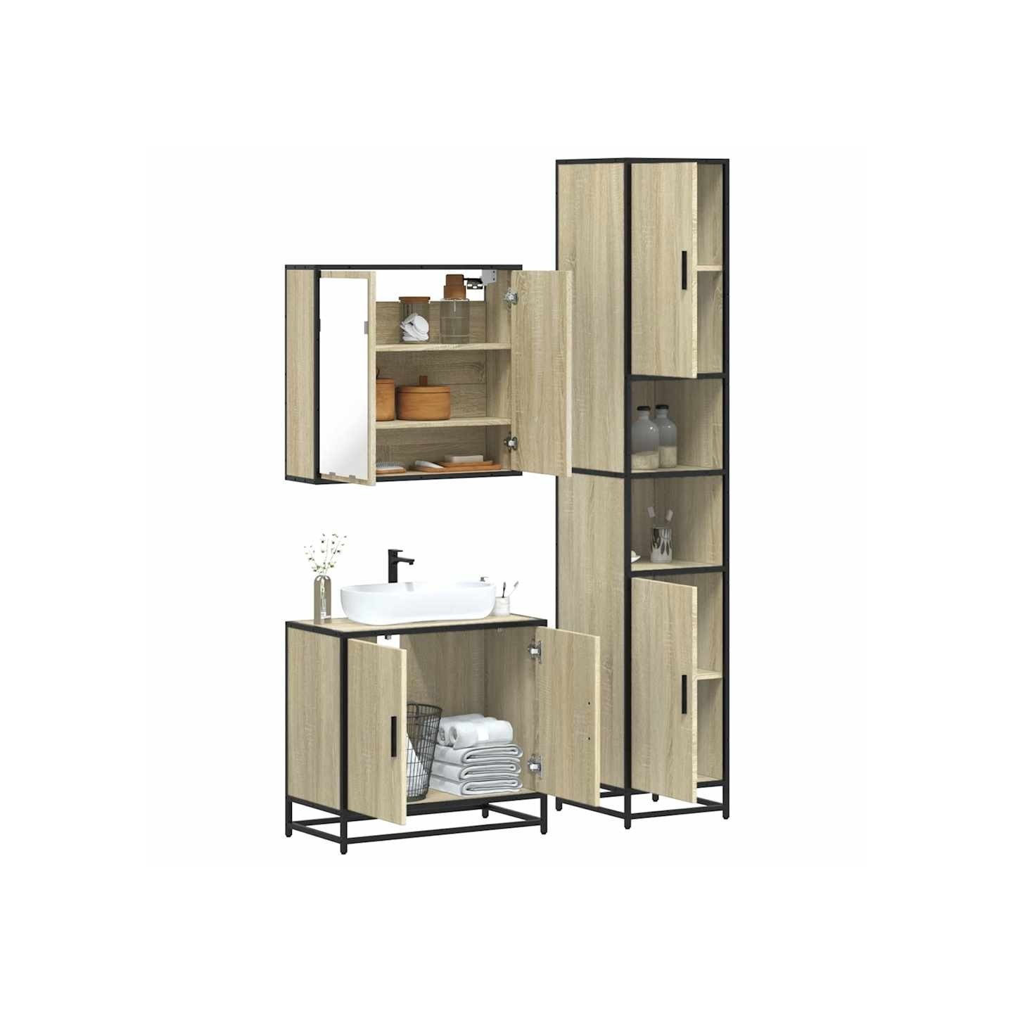 Ensemble de meubles de salle de bain 3 pcs chêne sonoma