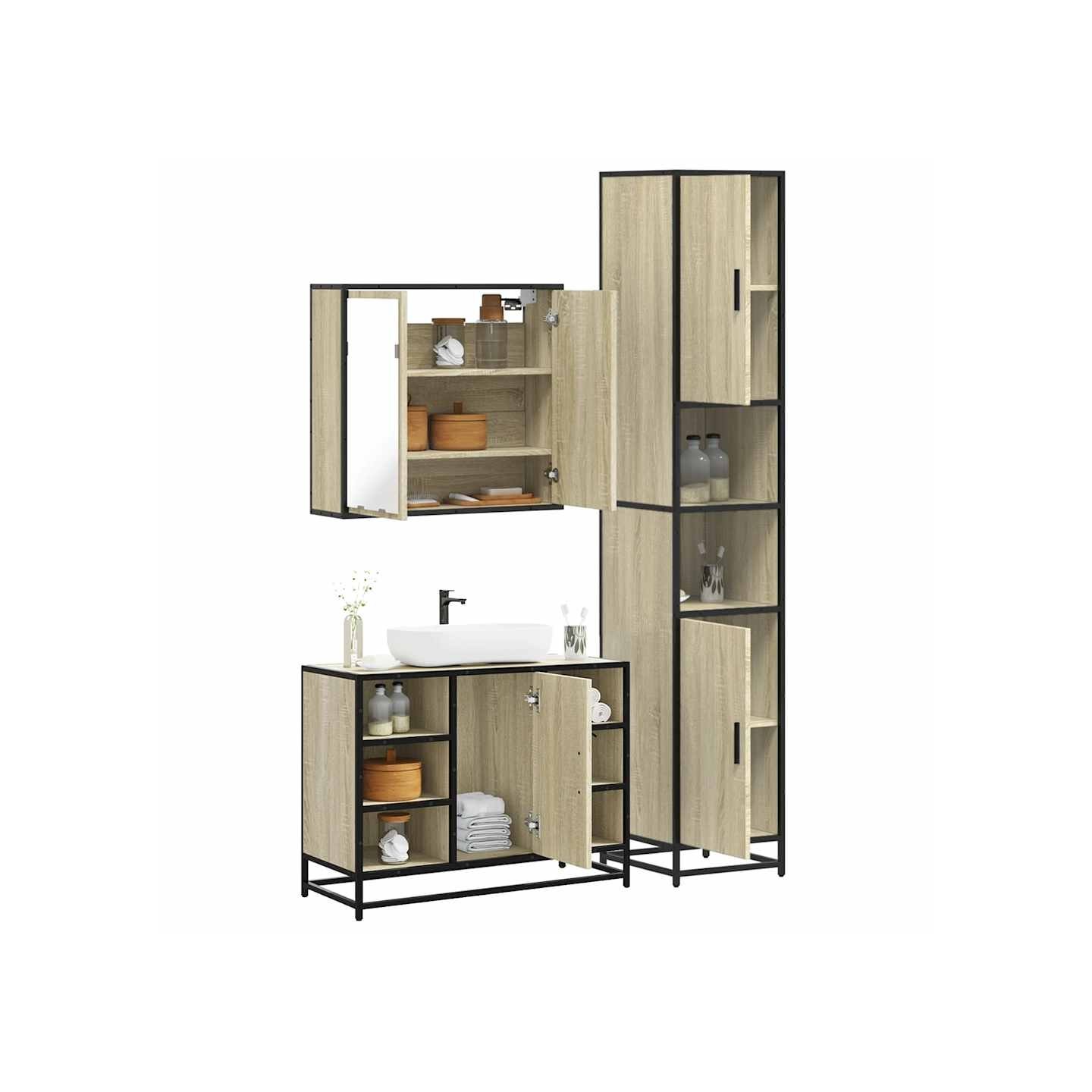 Ensemble de meubles de salle de bain 3 pcs chêne sonoma