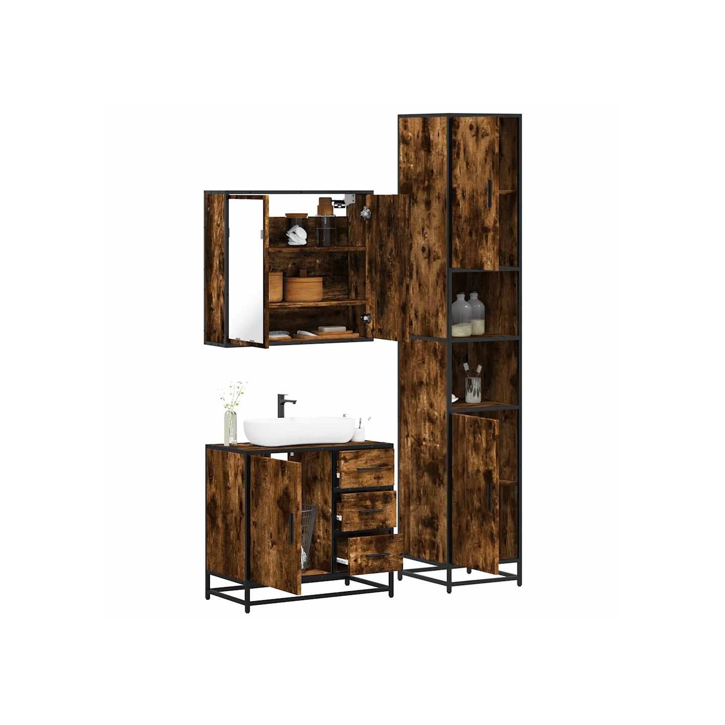 Ensemble de meubles de salle de bain 3 pcs Chêne fumé