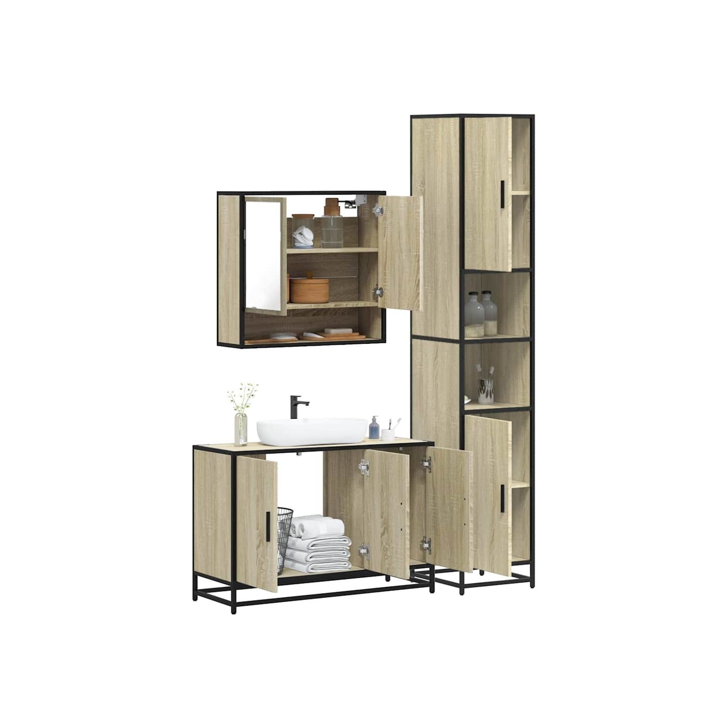 Ensemble de meubles de salle de bain 3 pcs chêne sonoma