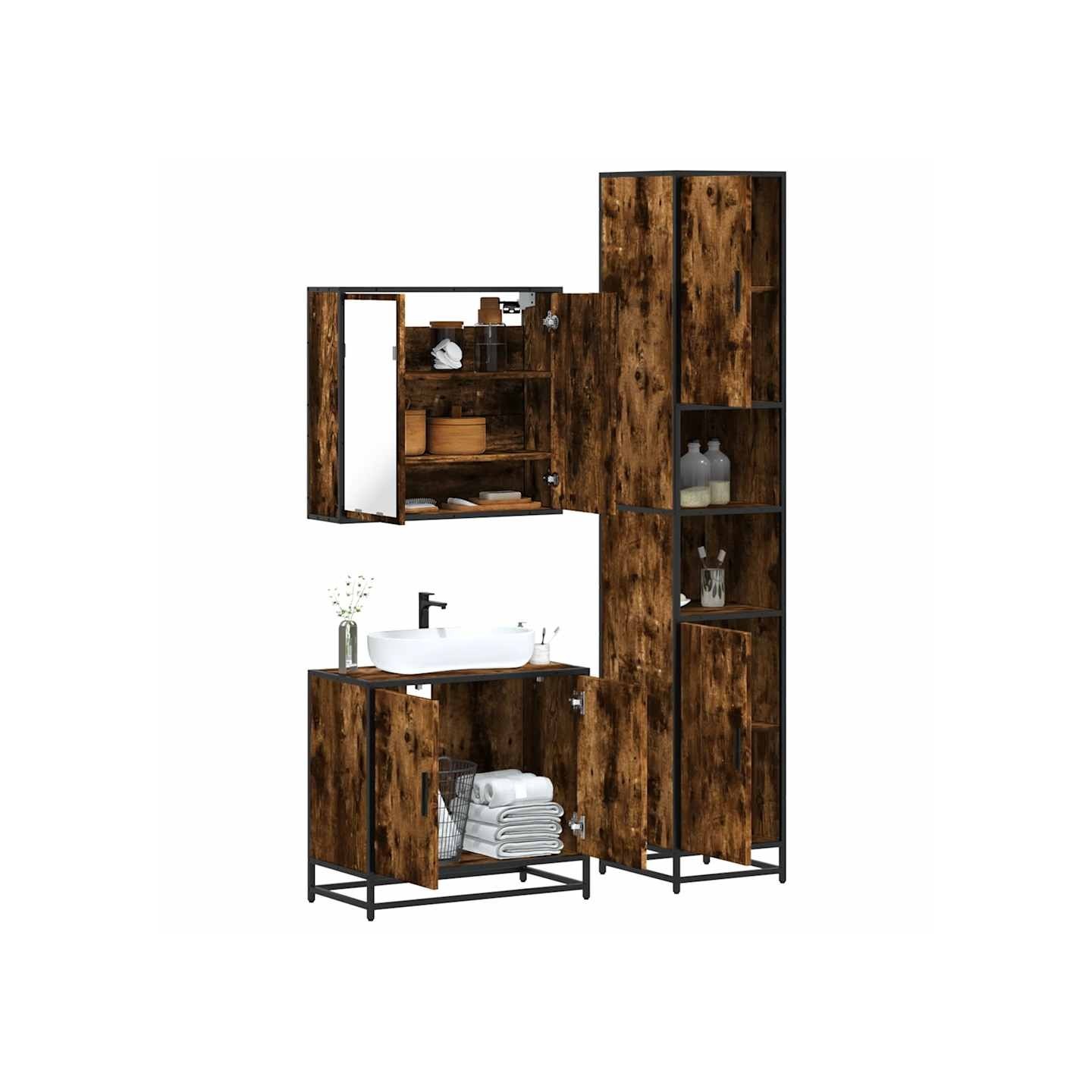 Ensemble de meubles de salle de bain 3 pcs Chêne fumé