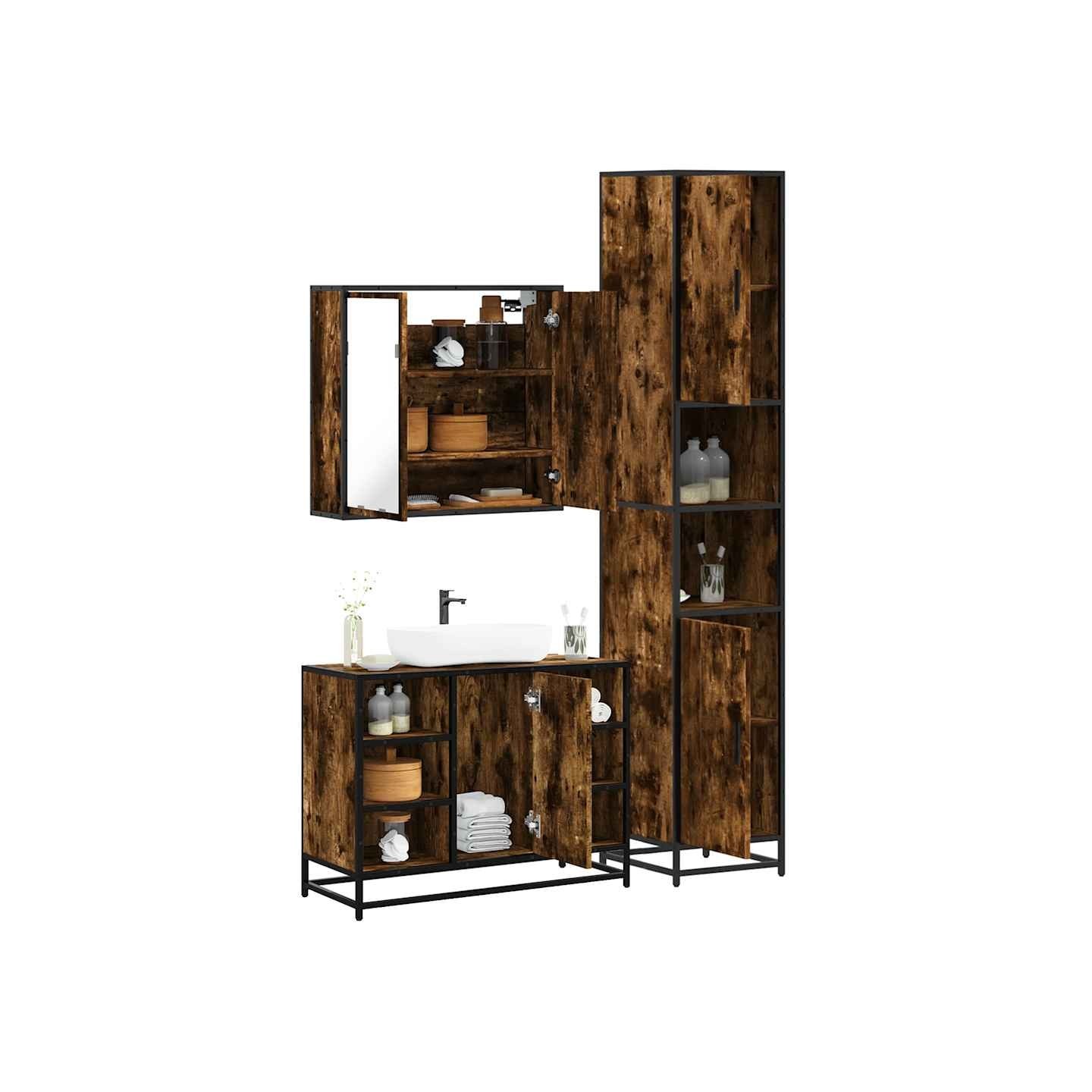 Ensemble de meubles de salle de bain 3 pcs Chêne fumé