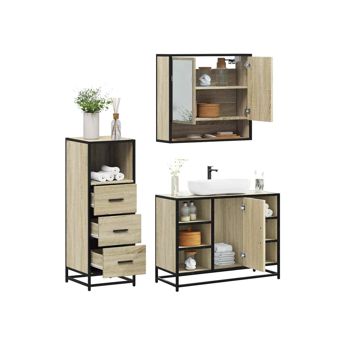 Ensemble de meubles de salle de bain 3 pcs chêne sonoma
