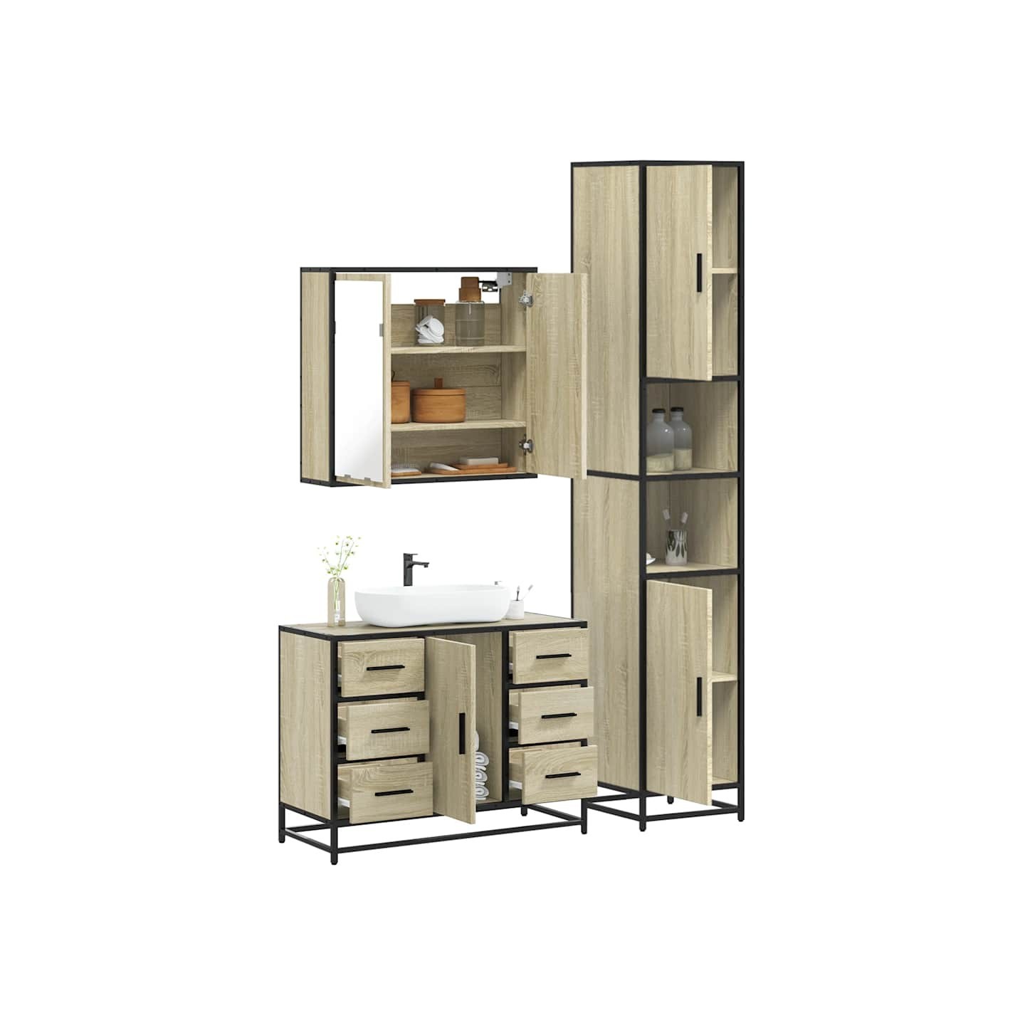 Ensemble de meubles de salle de bain 3 pcs chêne sonoma