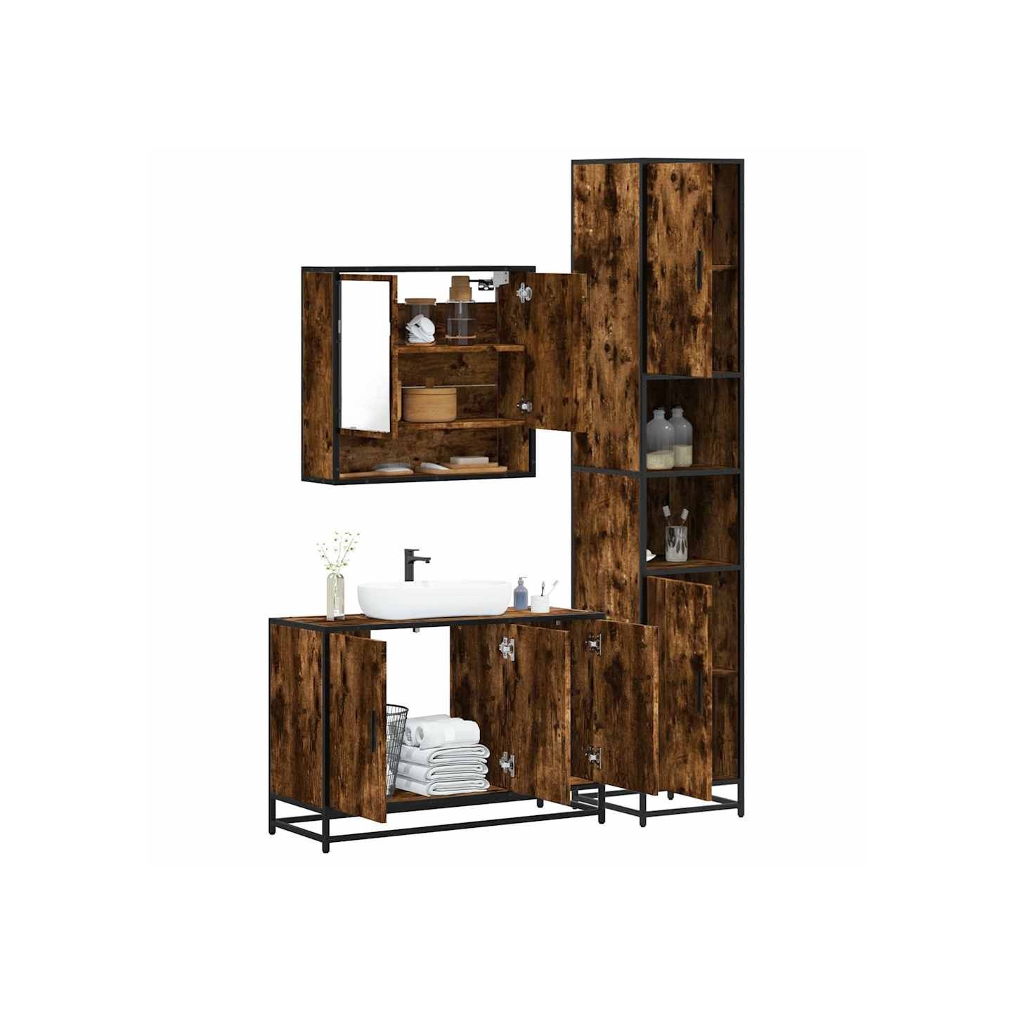 Ensemble de meubles de salle de bain 3 pcs Chêne fumé