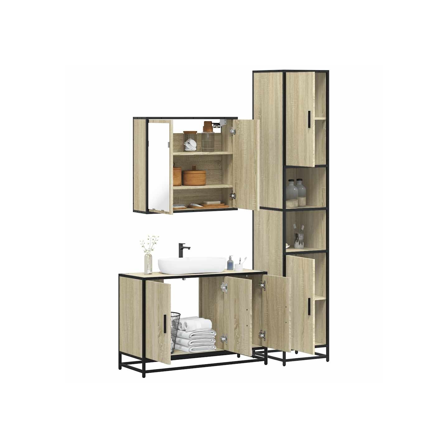 Ensemble de meubles de salle de bain 3 pcs chêne sonoma