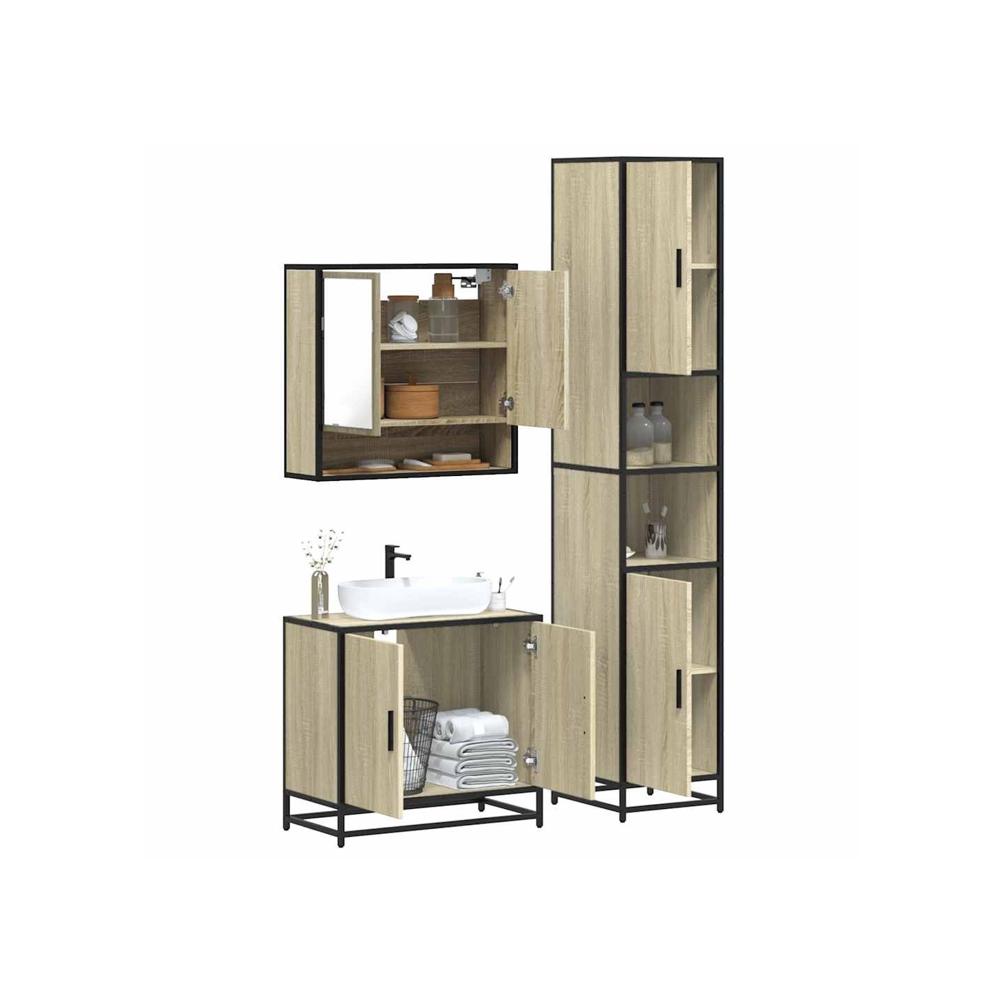 Ensemble de meubles de salle de bain 3 pcs chêne sonoma