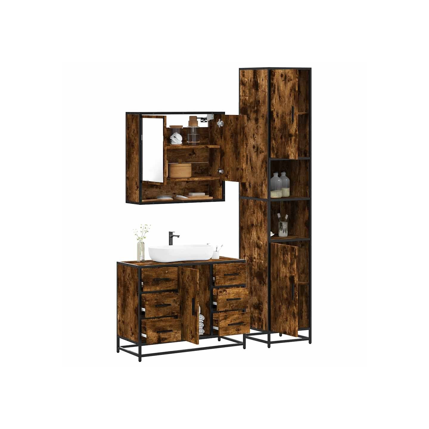 Ensemble de meubles de salle de bain 3 pcs Chêne fumé
