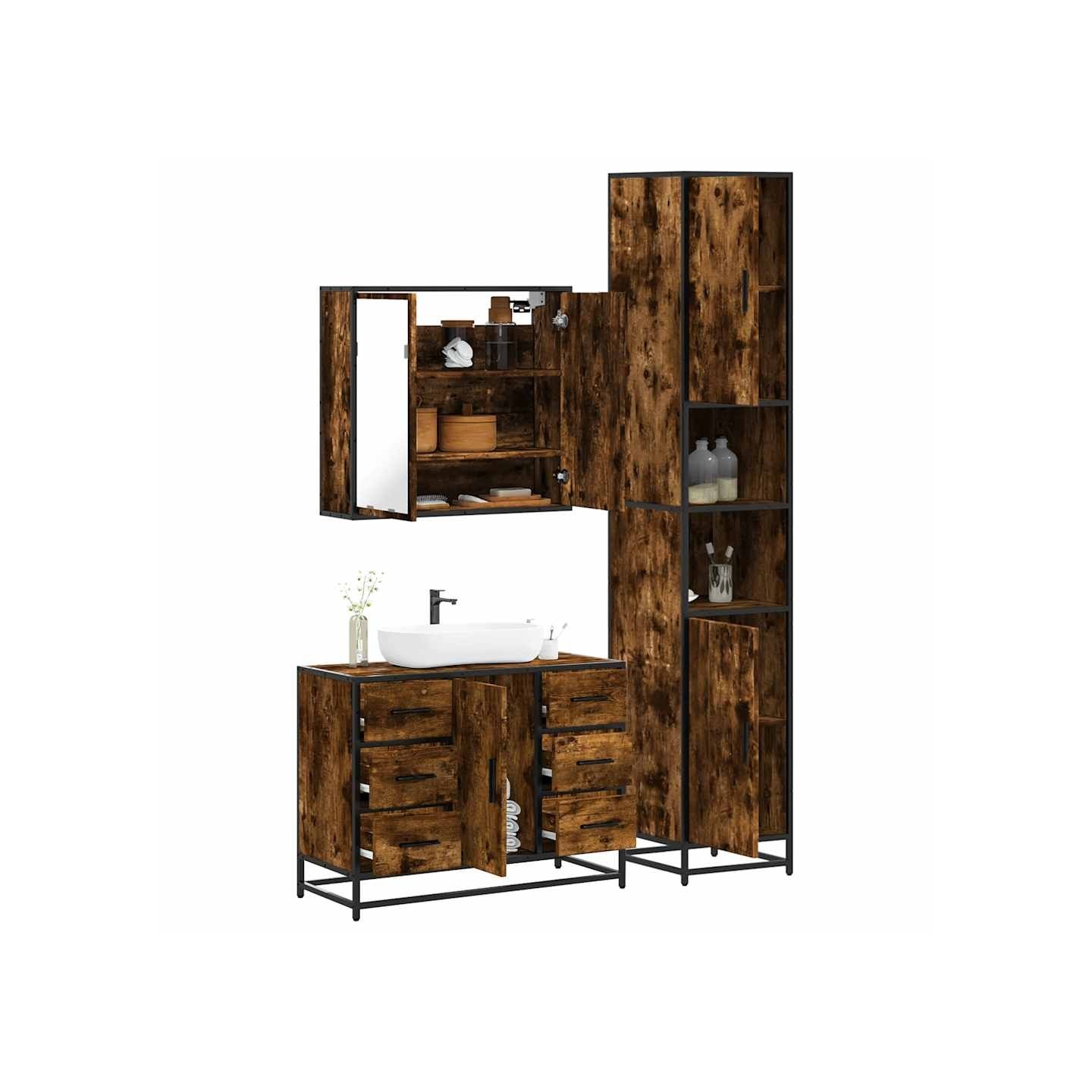 Ensemble de meubles de salle de bain 3 pcs Chêne fumé