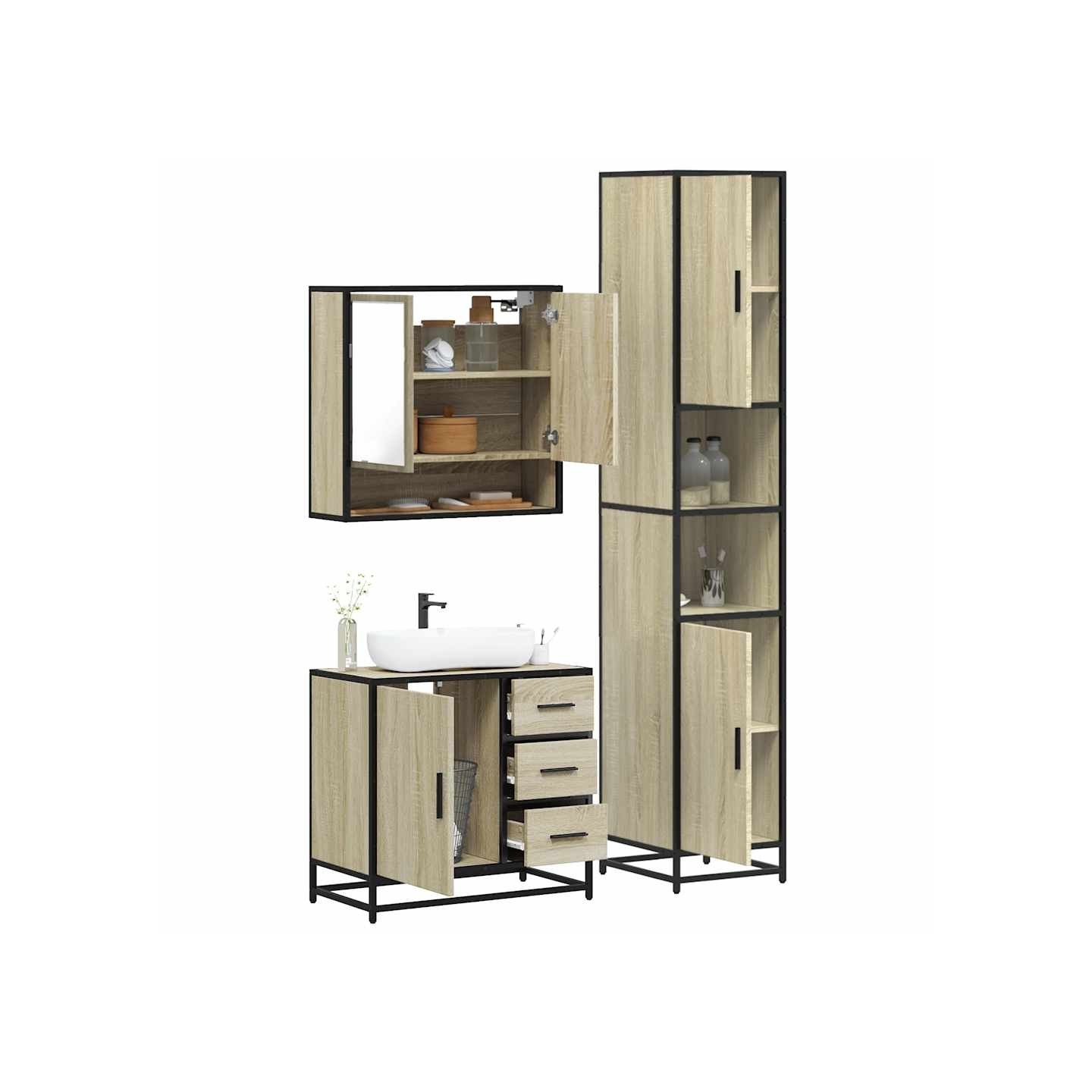 Ensemble de meubles de salle de bain 3 pcs chêne sonoma
