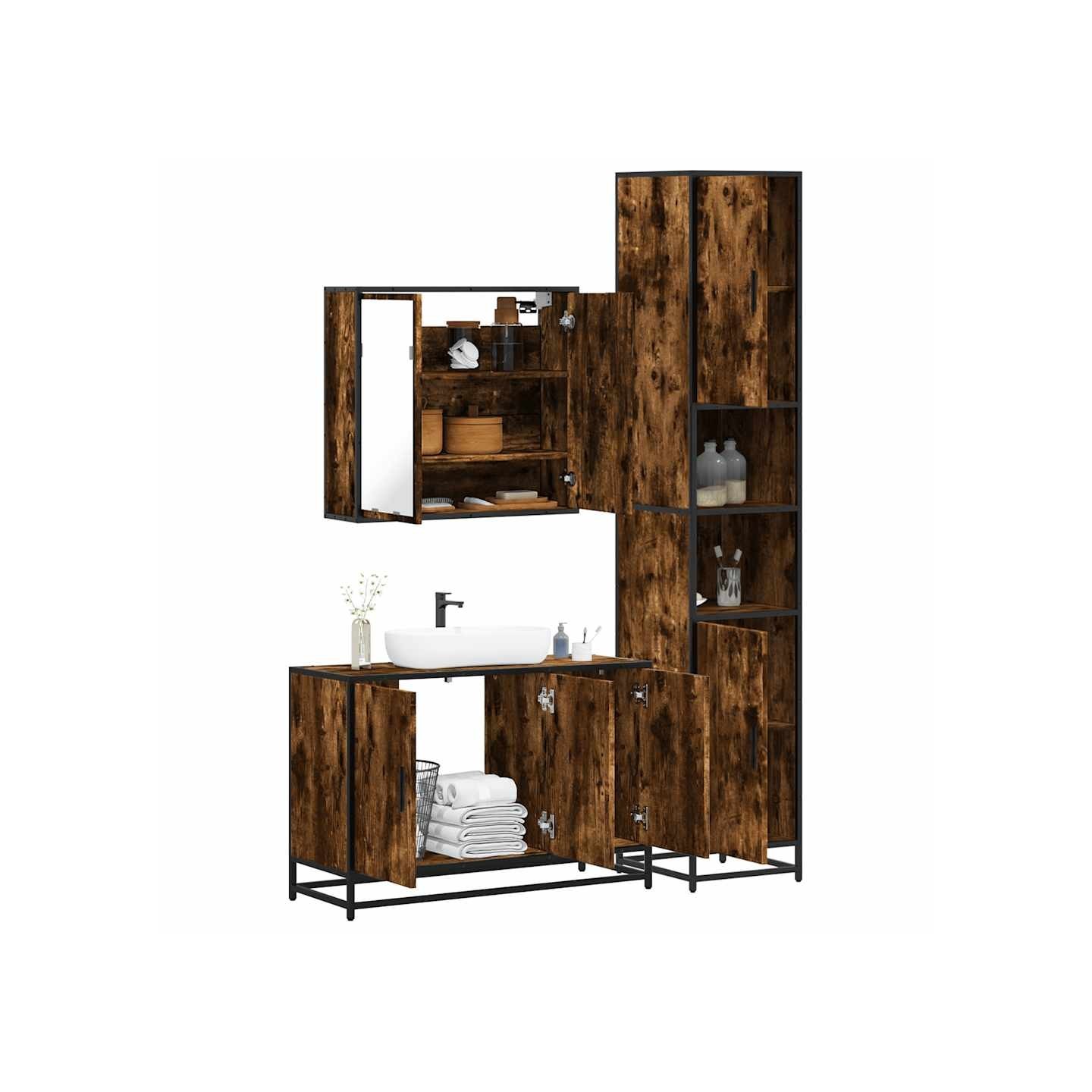 Ensemble de meubles de salle de bain 3 pcs Chêne fumé