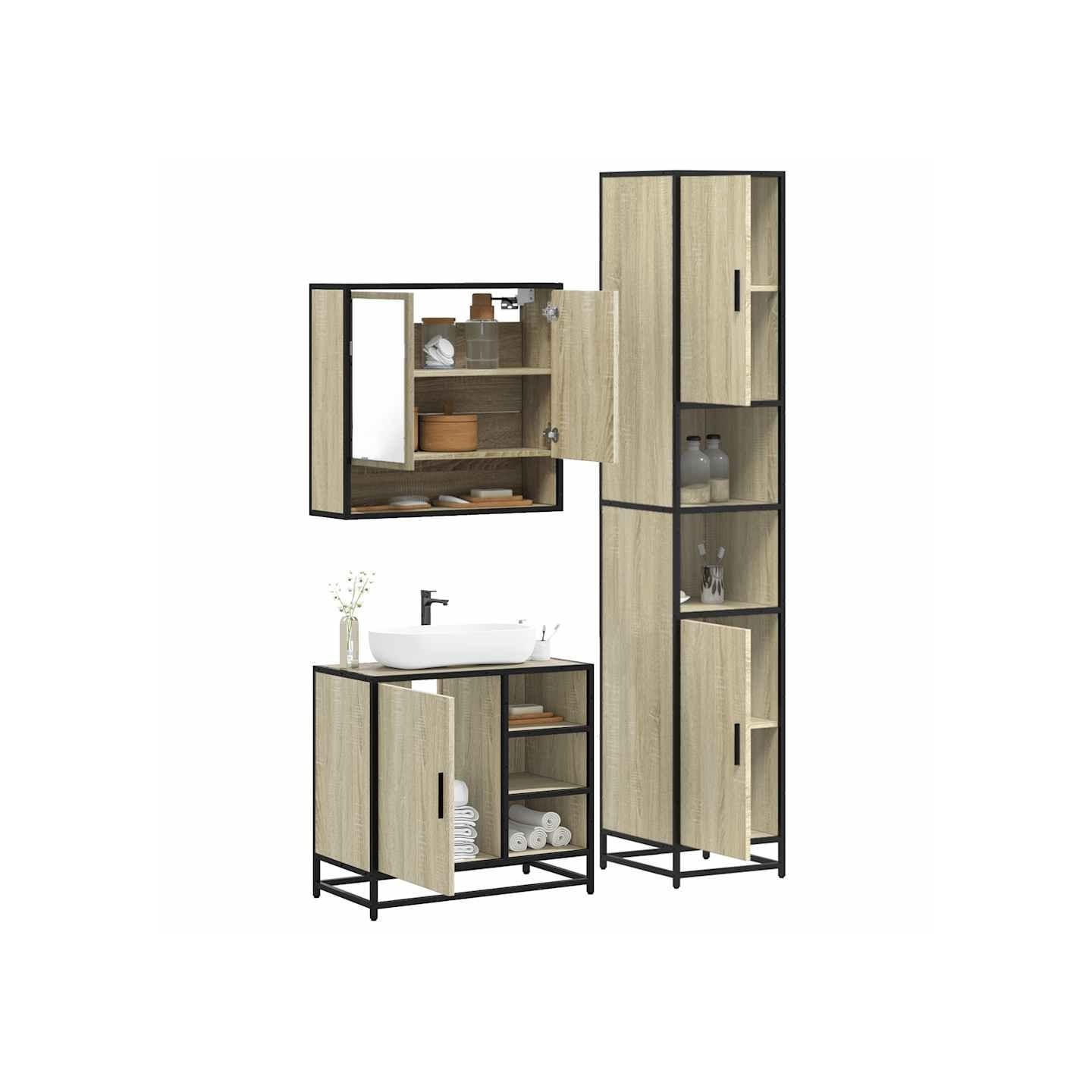 Ensemble de meubles de salle de bain 3 pcs chêne sonoma