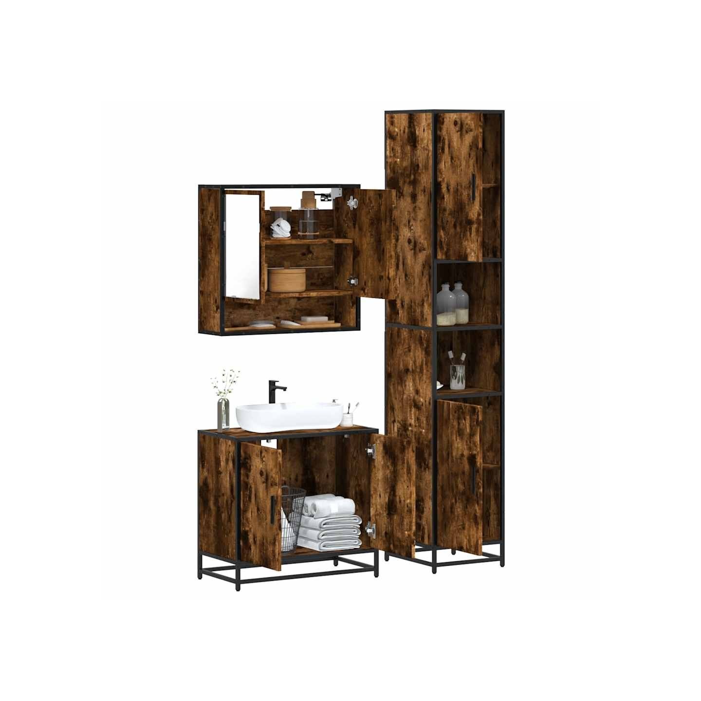 Ensemble de meubles de salle de bain 3 pcs Chêne fumé