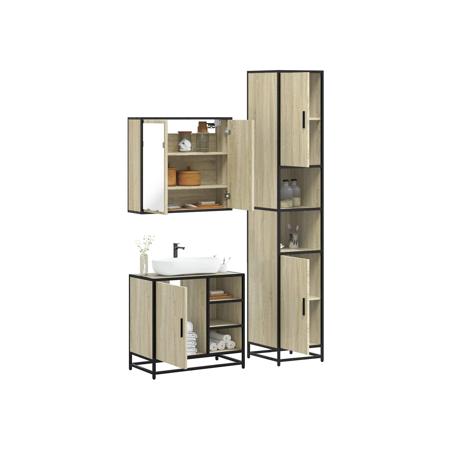 Ensemble de meubles de salle de bain 3 pcs chêne sonoma