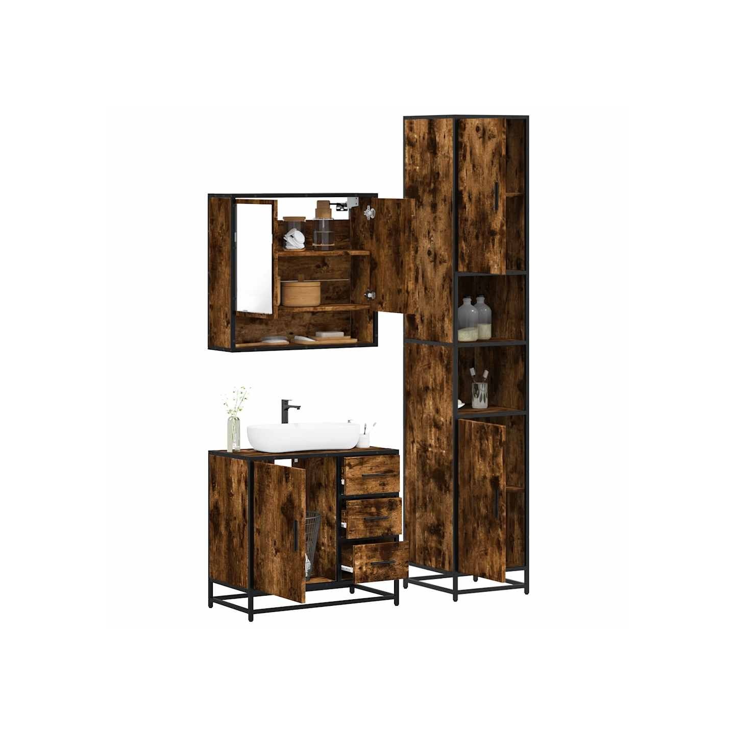 Ensemble de meubles de salle de bain 3 pcs Chêne fumé