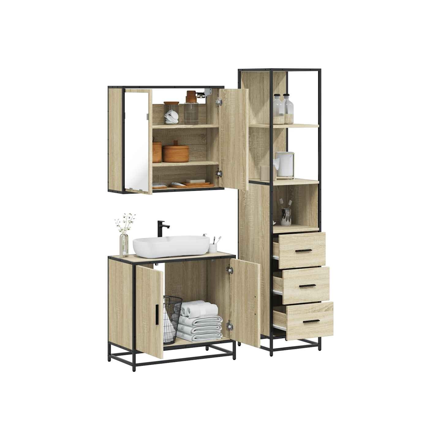 Ensemble de meubles de salle de bain 3 pcs chêne sonoma