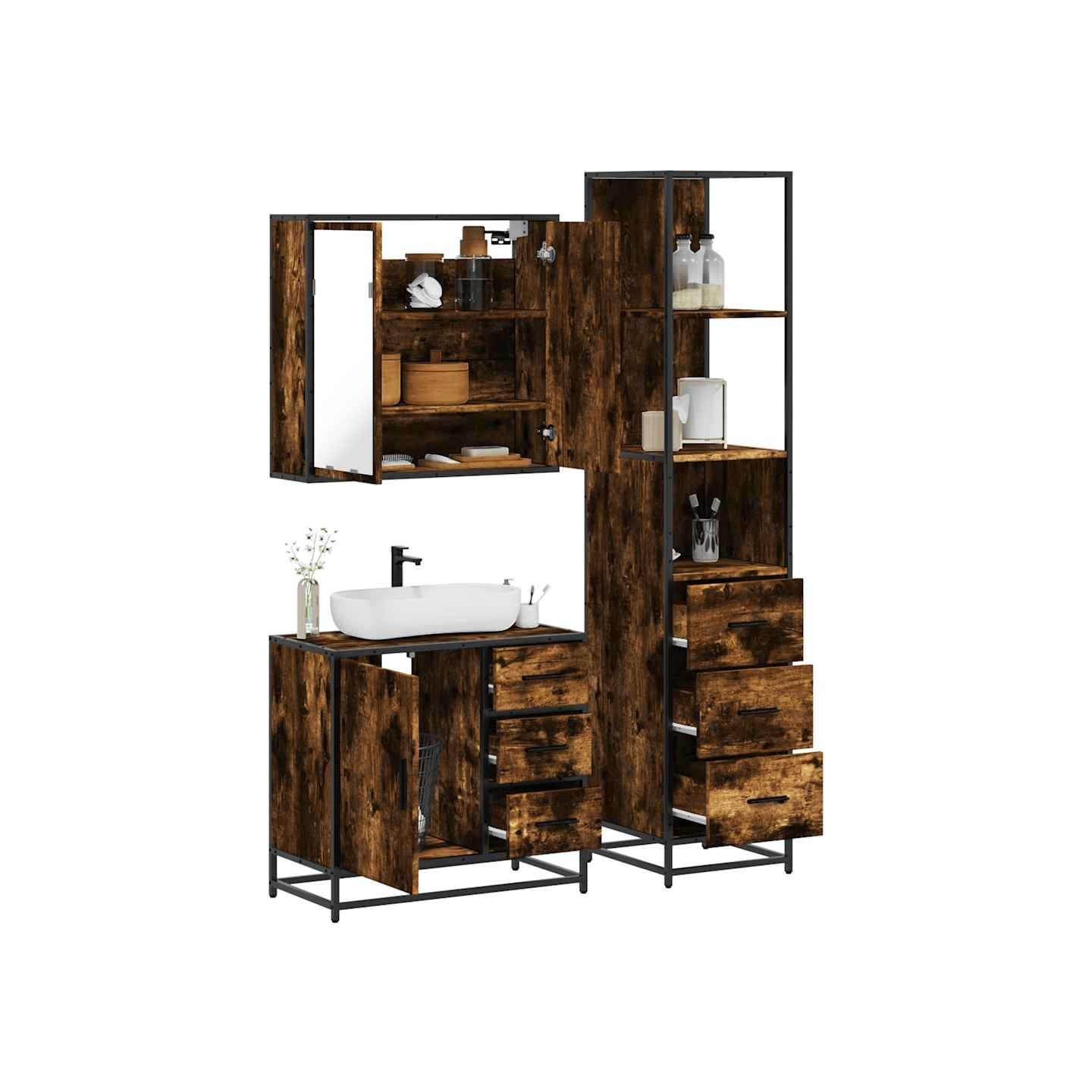 Ensemble de meubles de salle de bain 3 pcs Chêne fumé