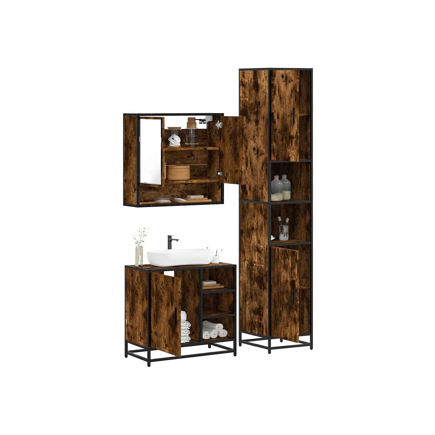 Ensemble de meubles de salle de bain 3 pcs Chêne fumé