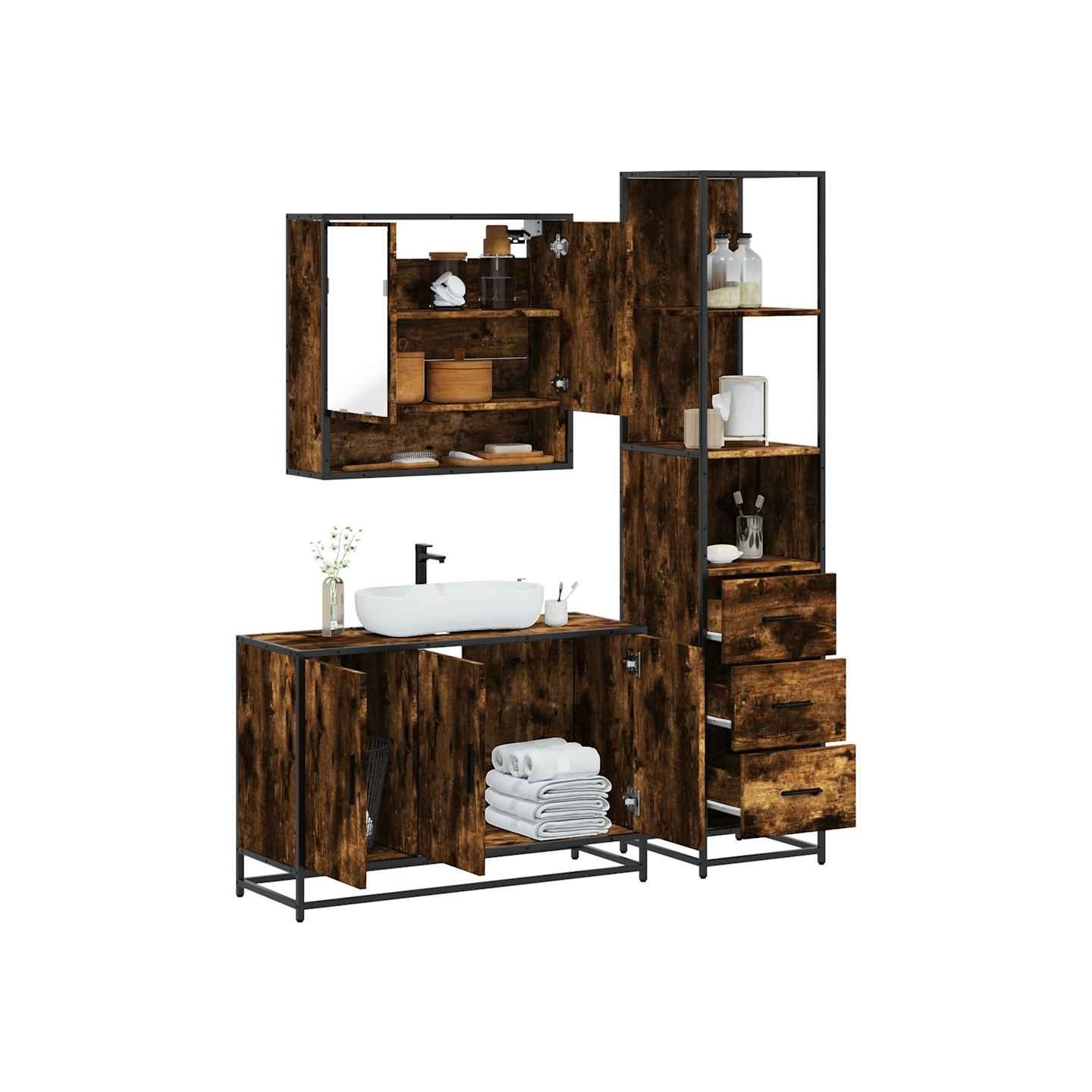 Ensemble de meubles de salle de bain 3 pcs Chêne fumé