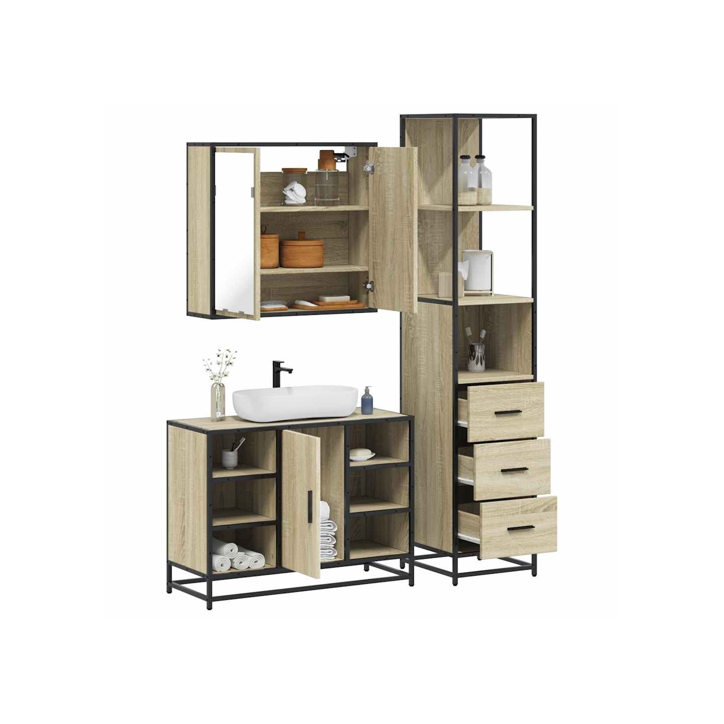 Ensemble de meubles de salle de bain 3 pcs chêne sonoma