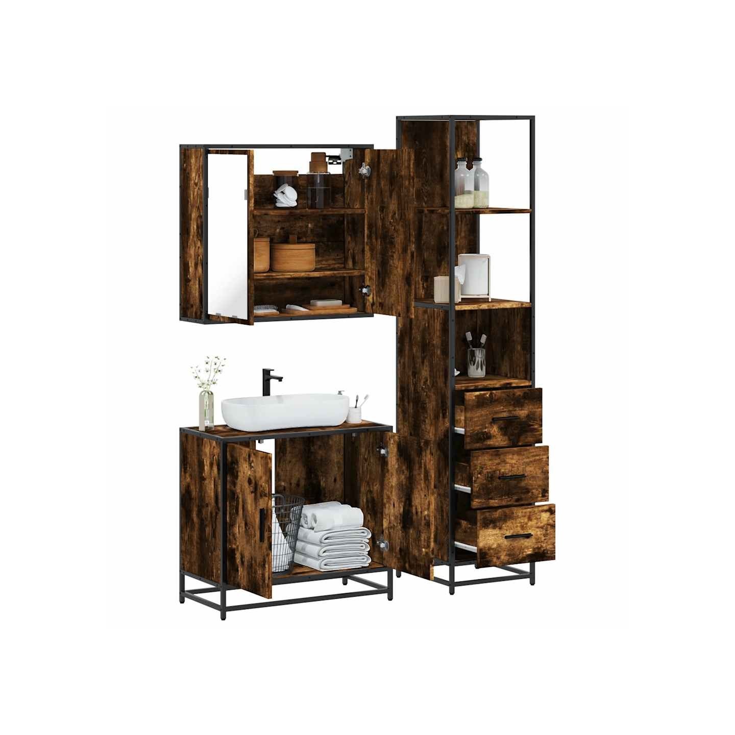 Ensemble de meubles de salle de bain 3 pcs Chêne fumé