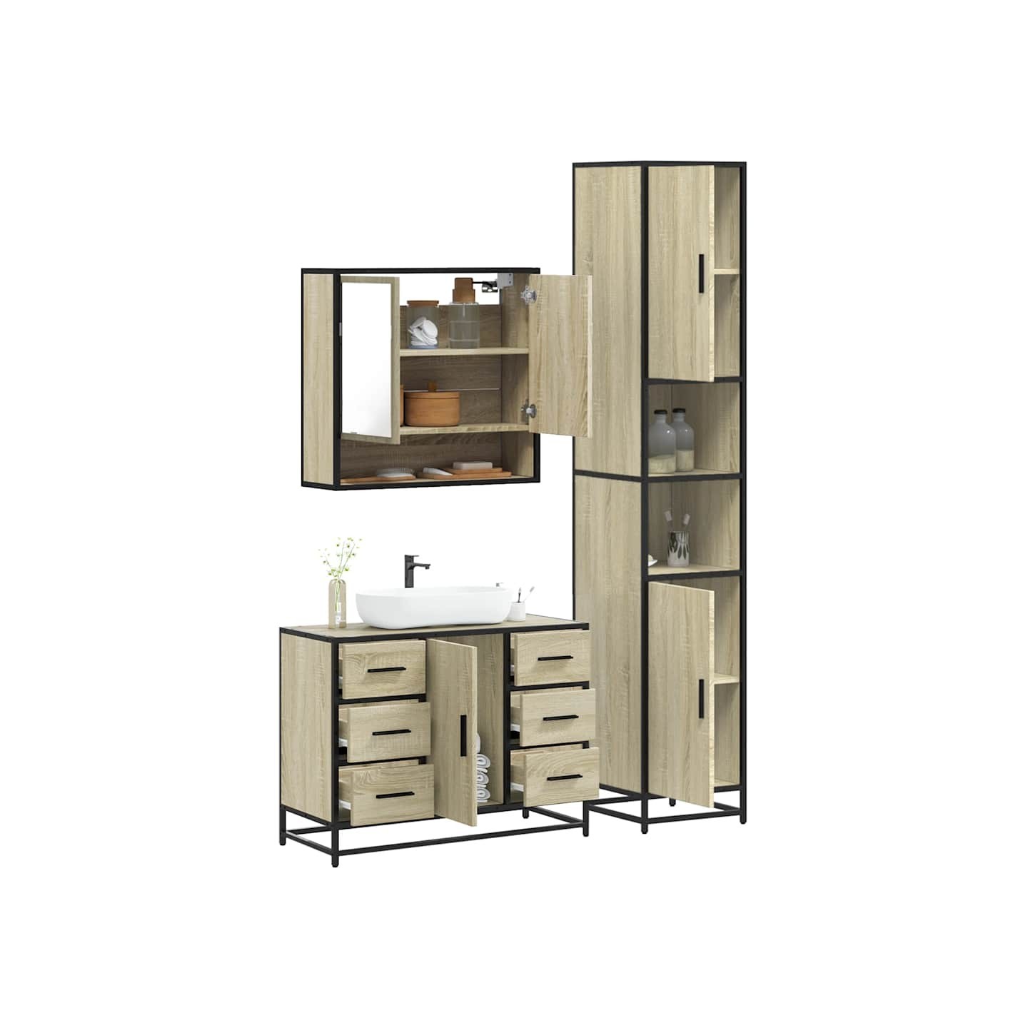 Ensemble de meubles de salle de bain 3 pcs chêne sonoma