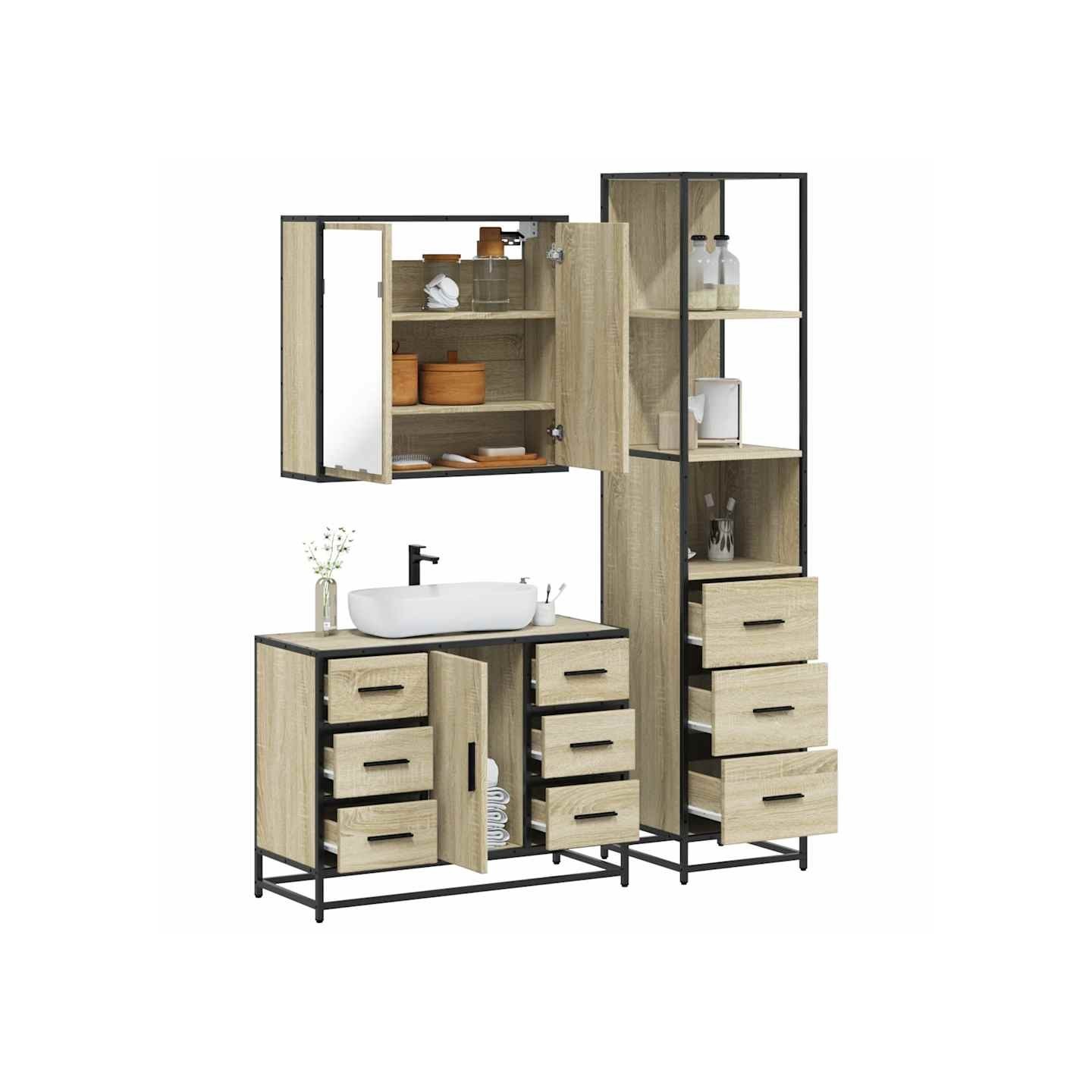 Ensemble de meubles de salle de bain 3 pcs chêne sonoma