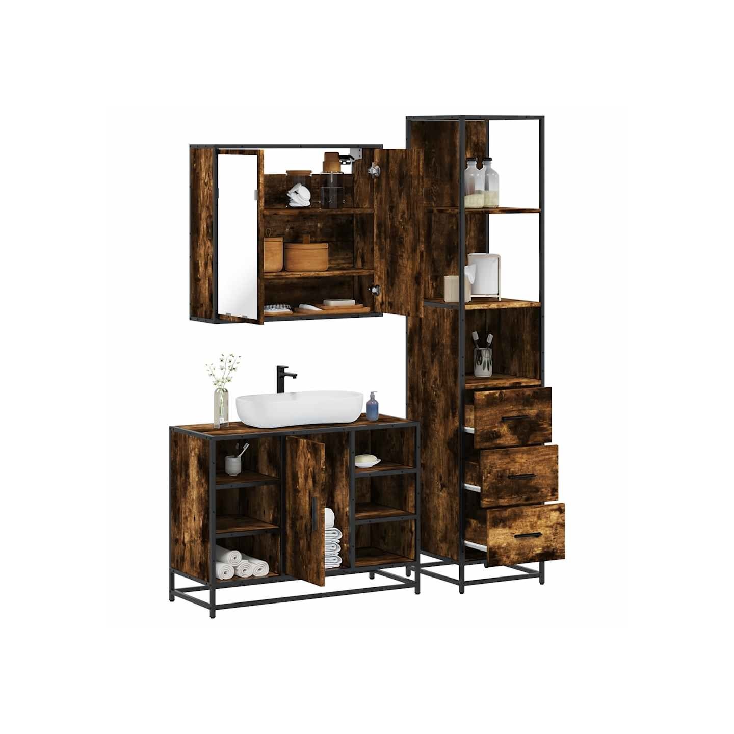 Ensemble de meubles de salle de bain 3 pcs Chêne fumé