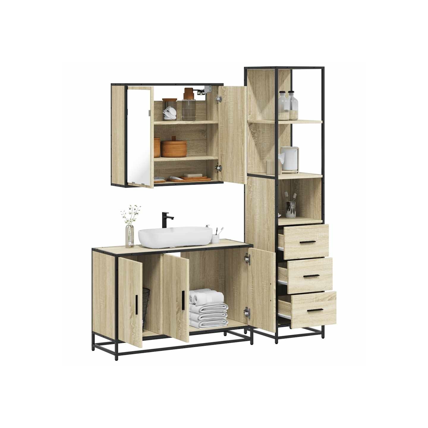Ensemble de meubles de salle de bain 3 pcs chêne sonoma