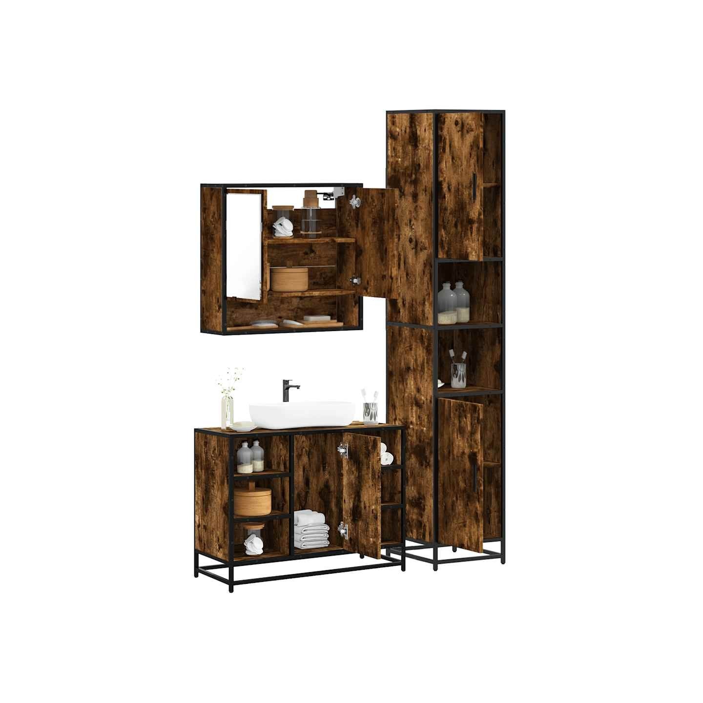 Ensemble de meubles de salle de bain 3 pcs Chêne fumé