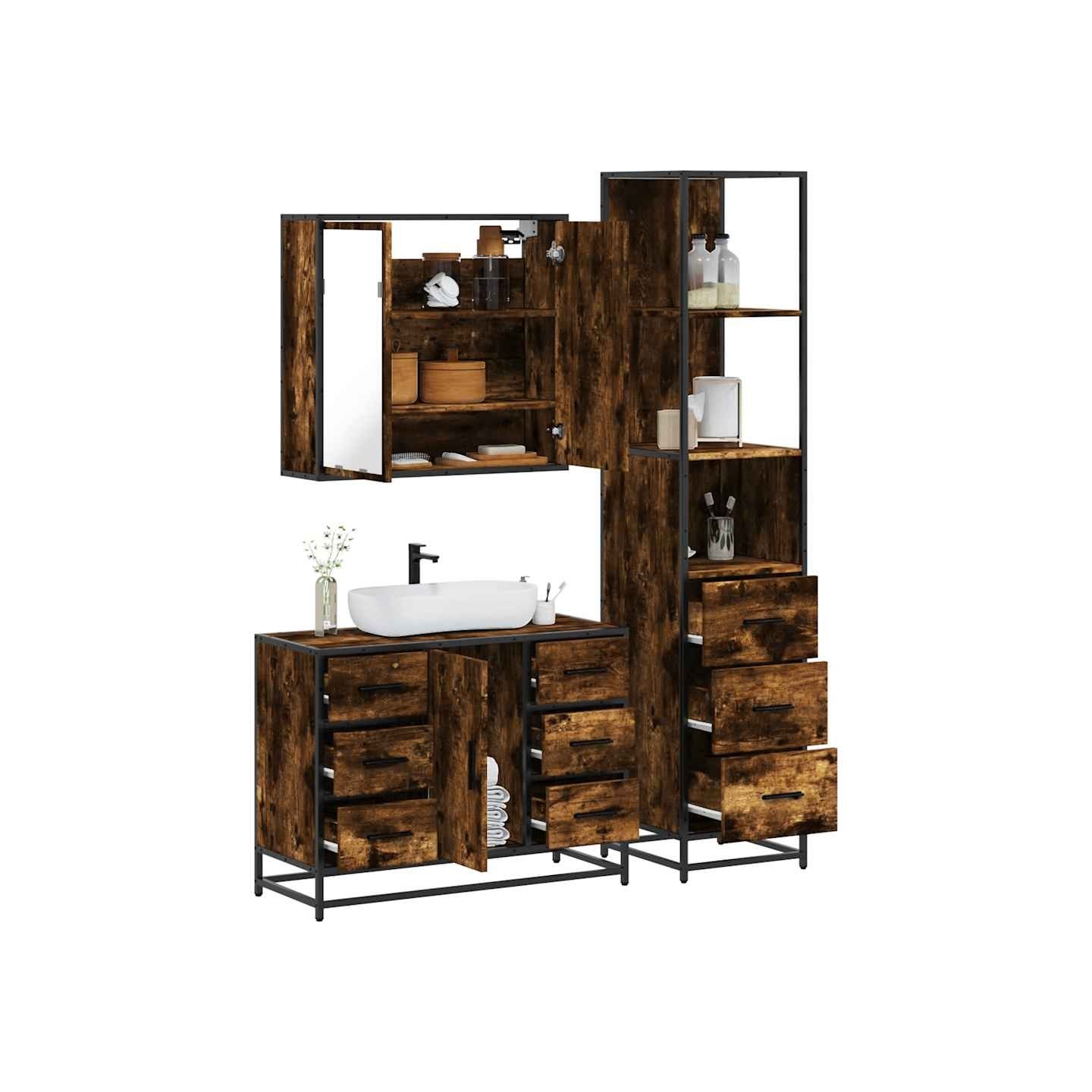 Ensemble de meubles de salle de bain 3 pcs Chêne fumé