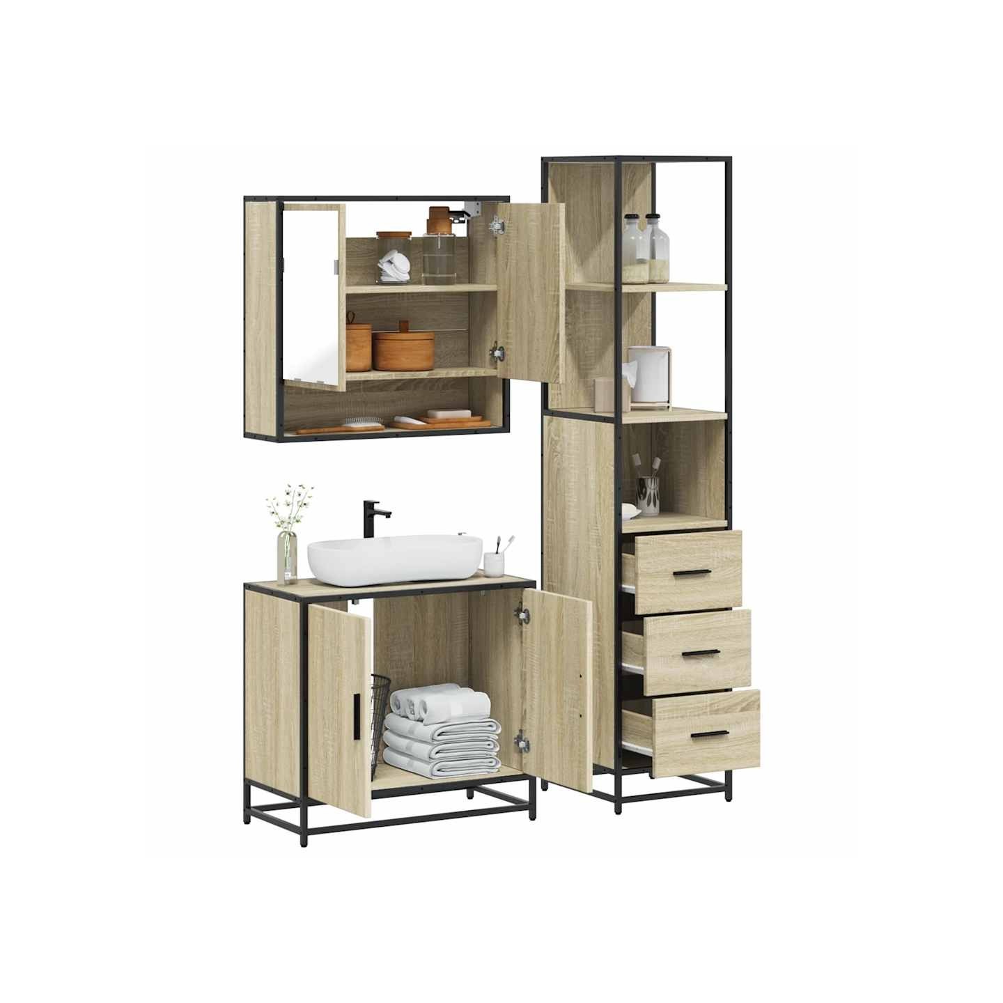 Ensemble de meubles de salle de bain 3 pcs chêne sonoma