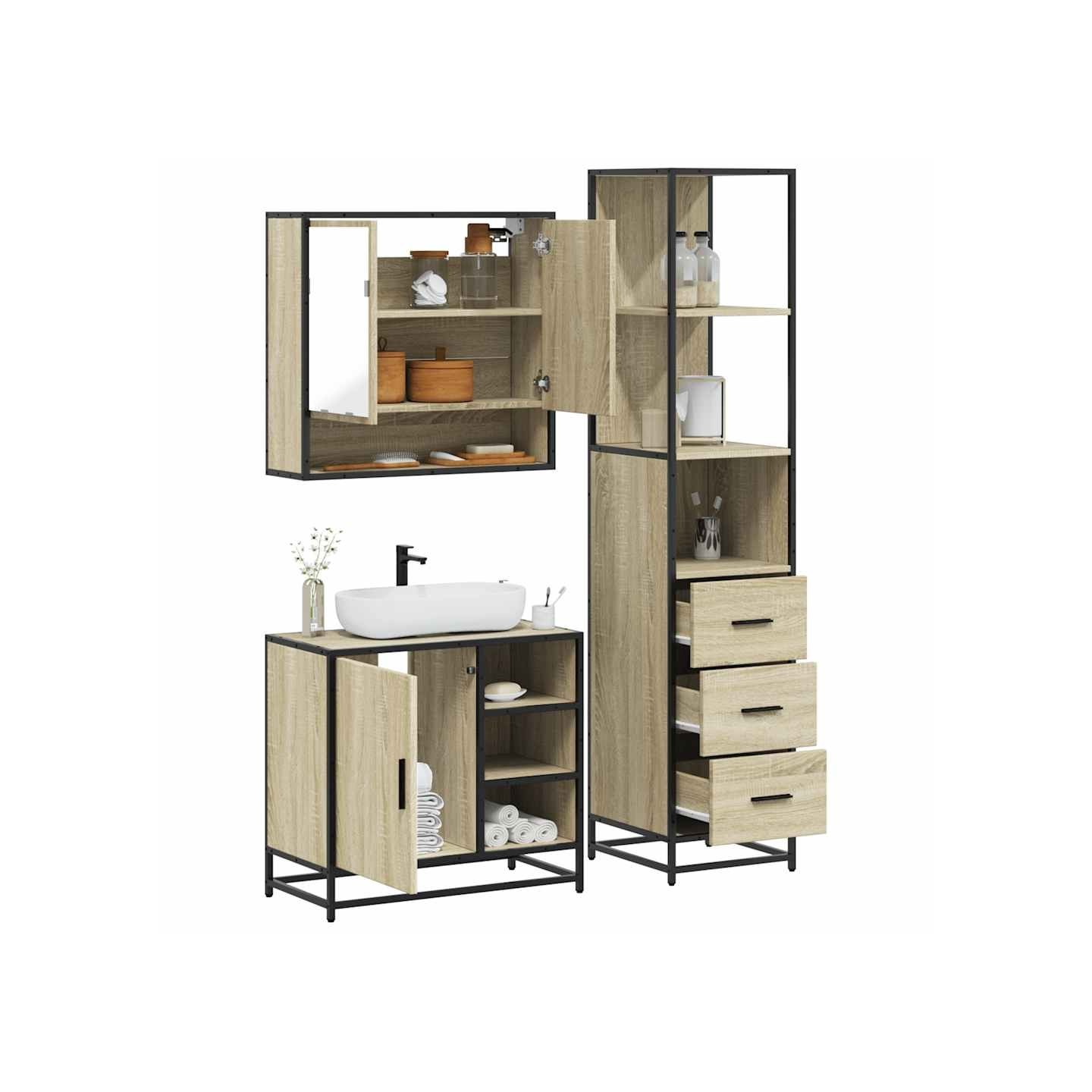 Ensemble de meubles de salle de bain 3 pcs chêne sonoma