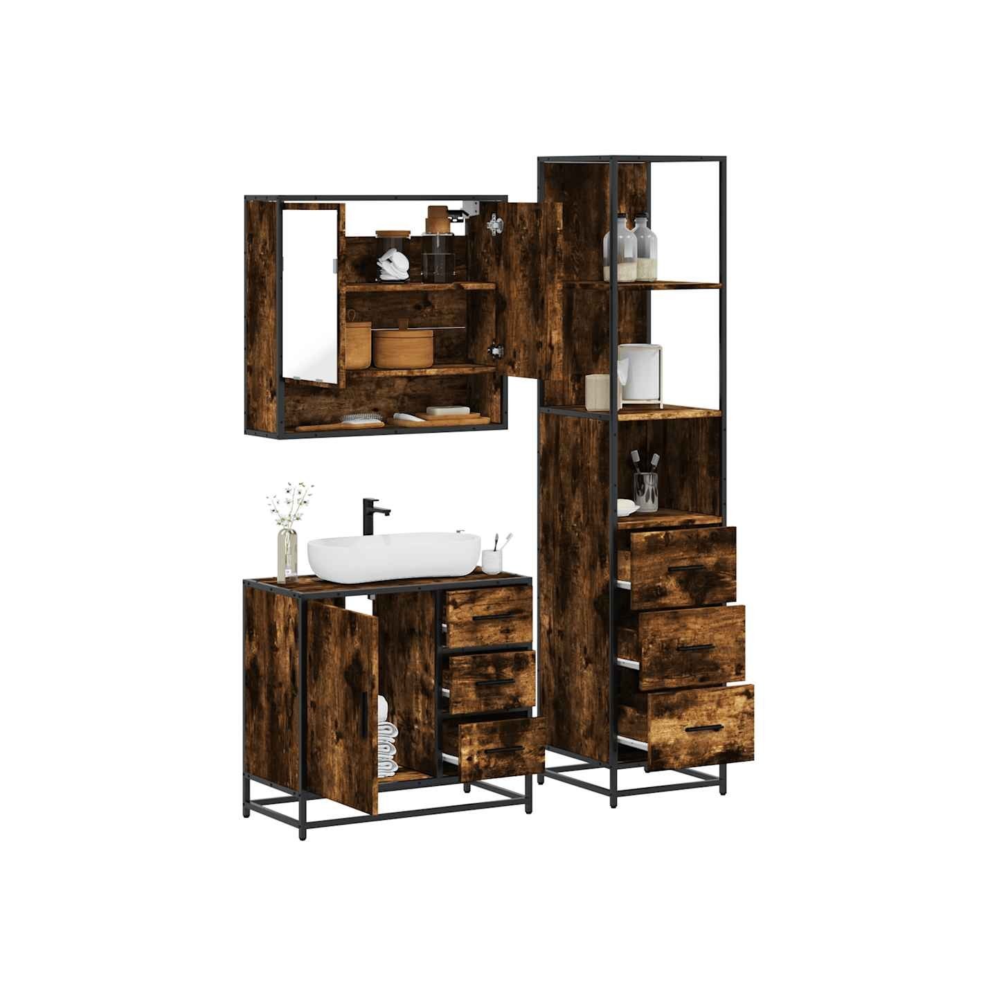 Ensemble de meubles de salle de bain 3 pcs Chêne fumé