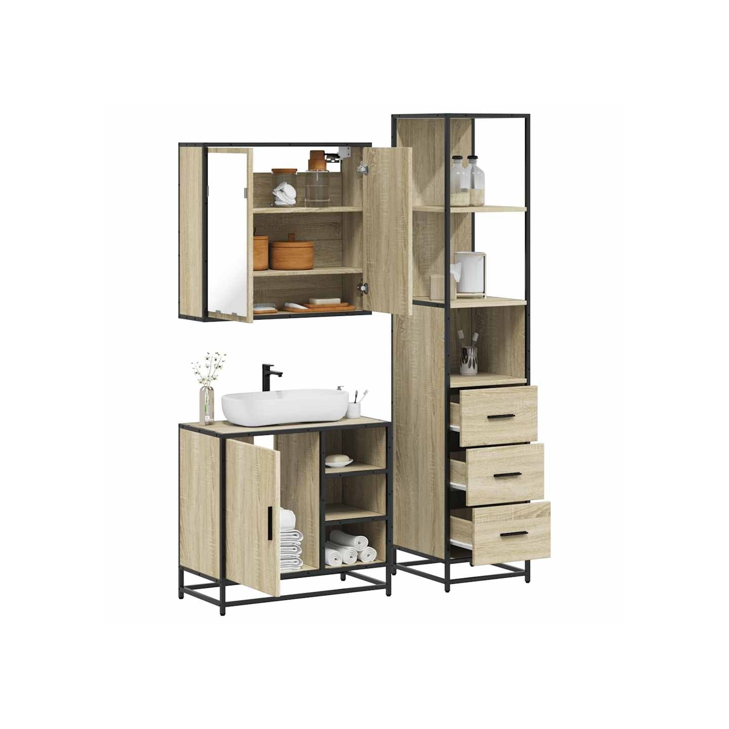 Ensemble de meubles de salle de bain 3 pcs chêne sonoma