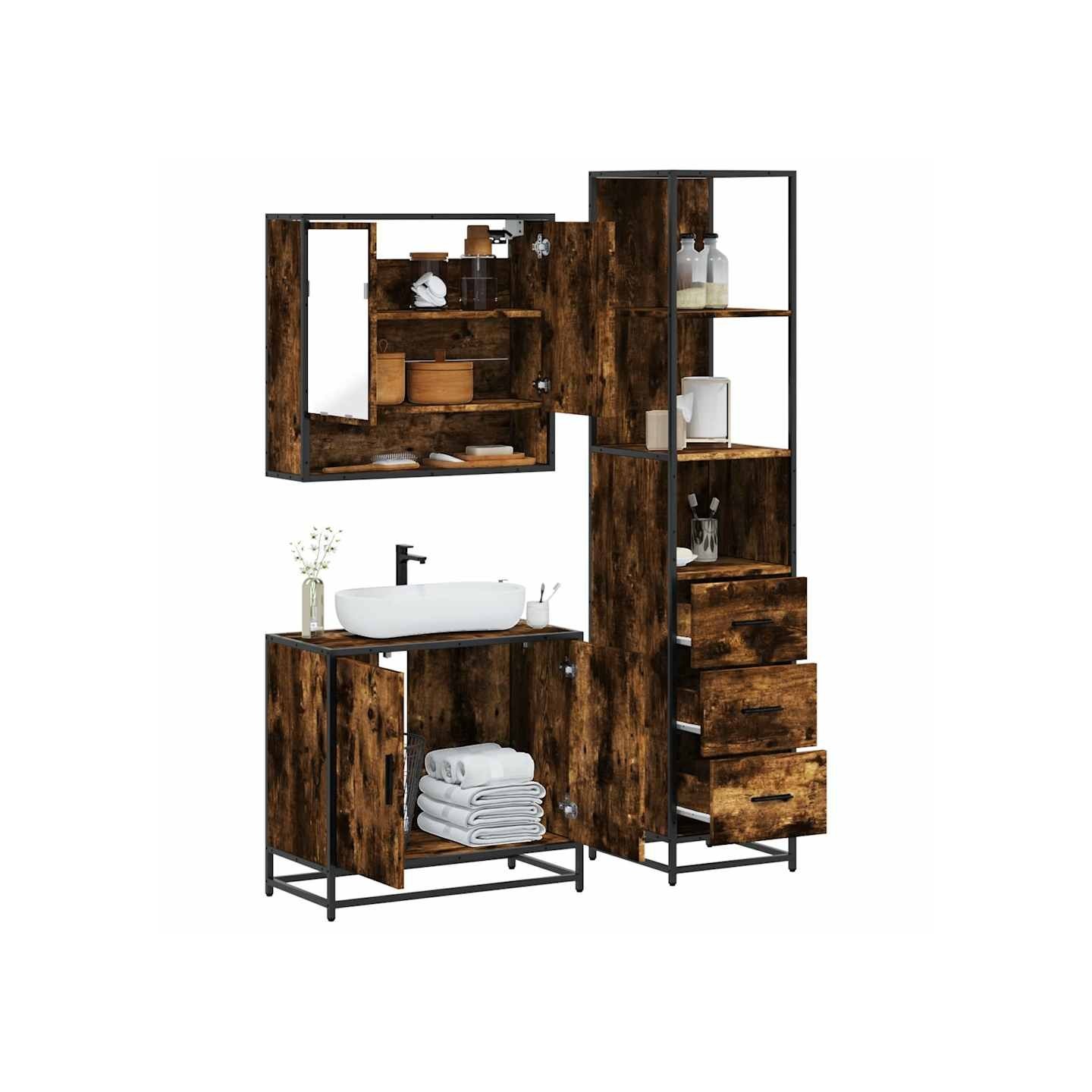 Ensemble de meubles de salle de bain 3 pcs Chêne fumé